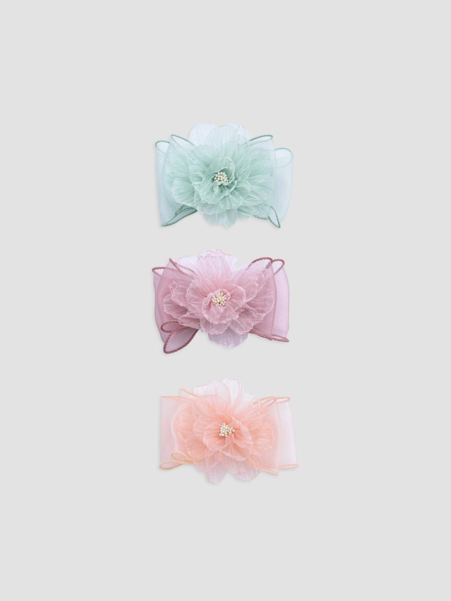 Mimi Tutu Flower Hair Clip Set In Green Pink Orange