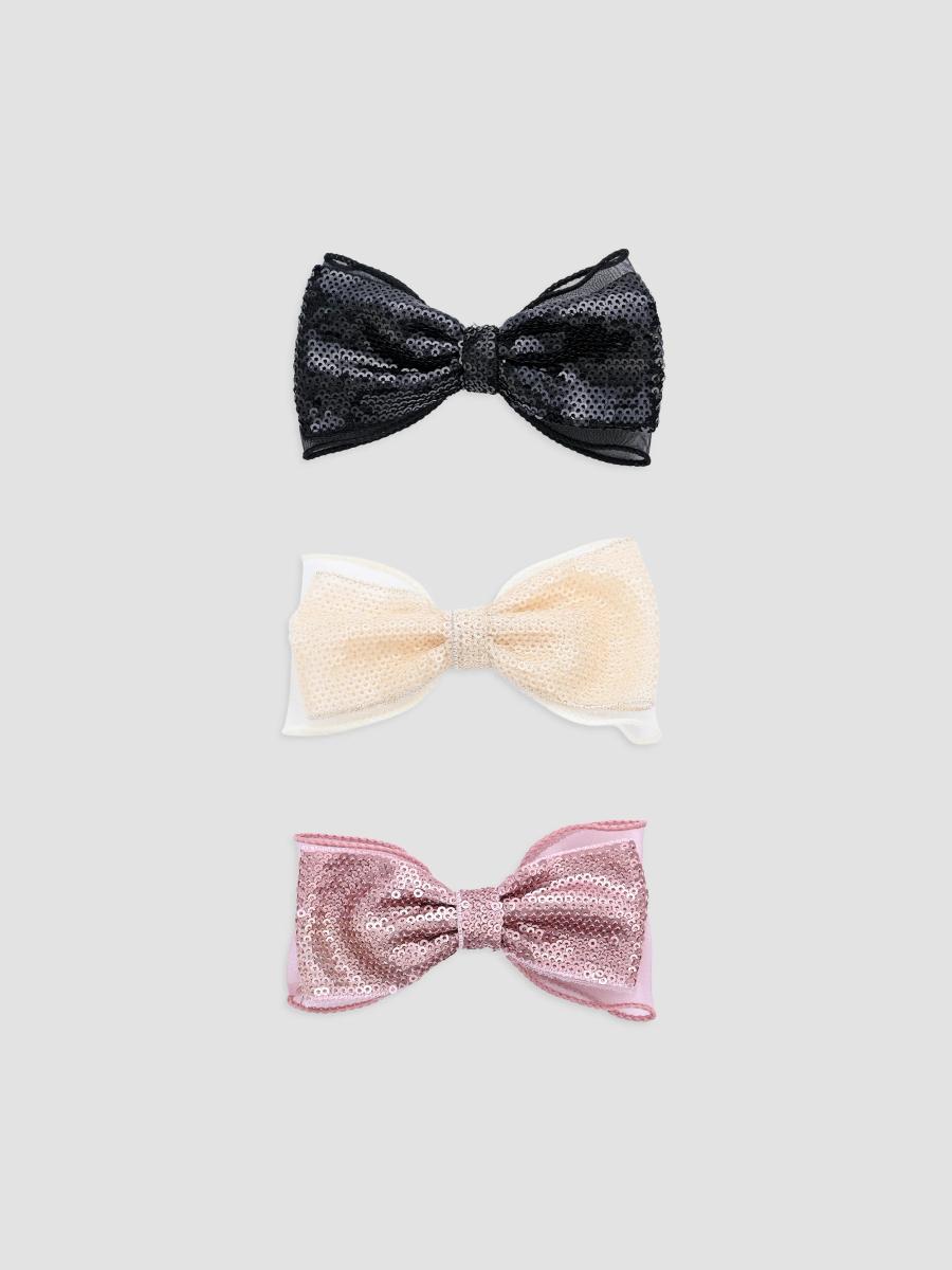 Mimi Tutu Sequin Bow Hair Clip Set In Black Yellow Pink