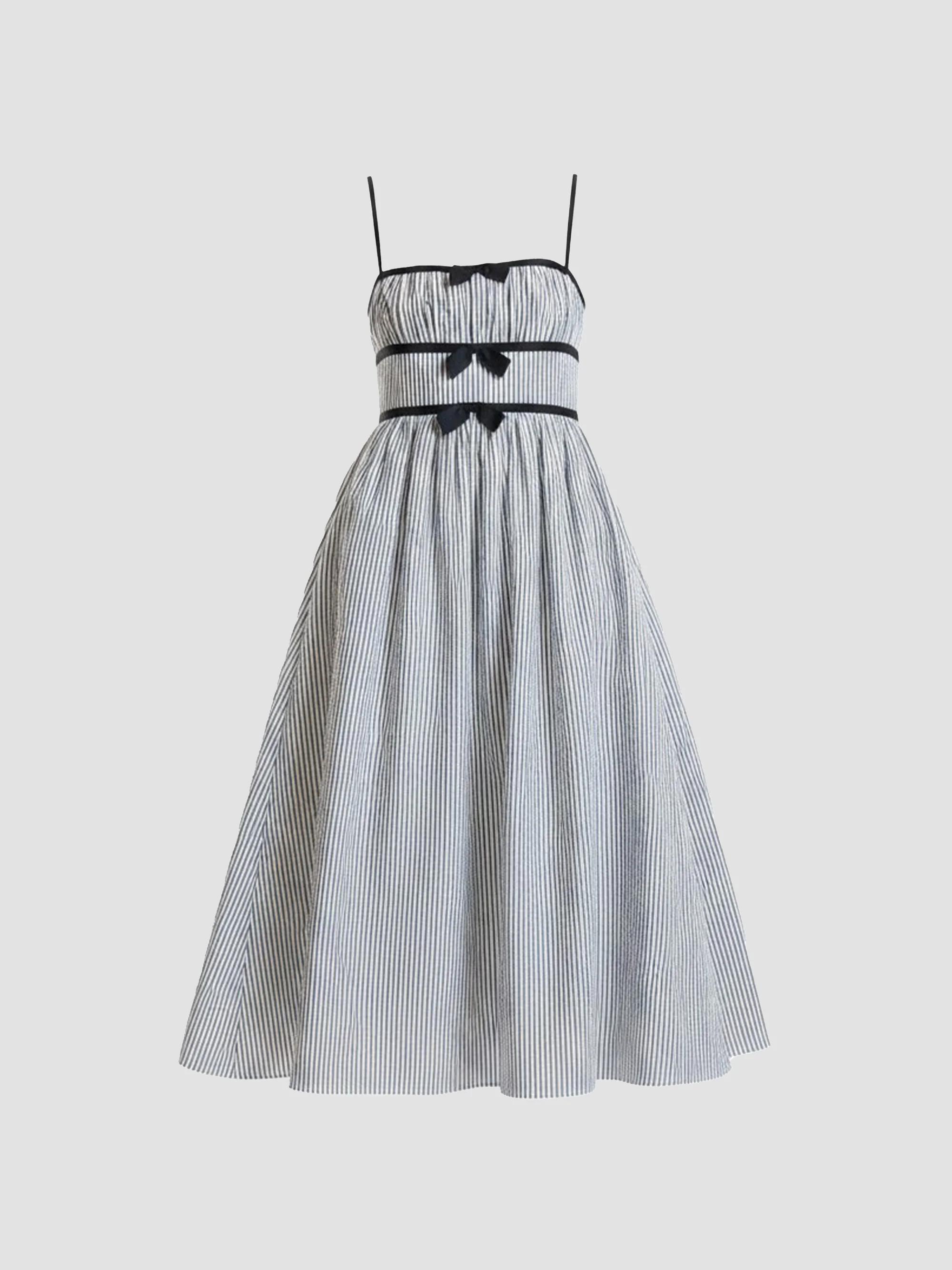 Cynthia Rowley Women's Clara Striped Seersucker Fit & Flare Midi Dress - Black Pinstripe - Size 2