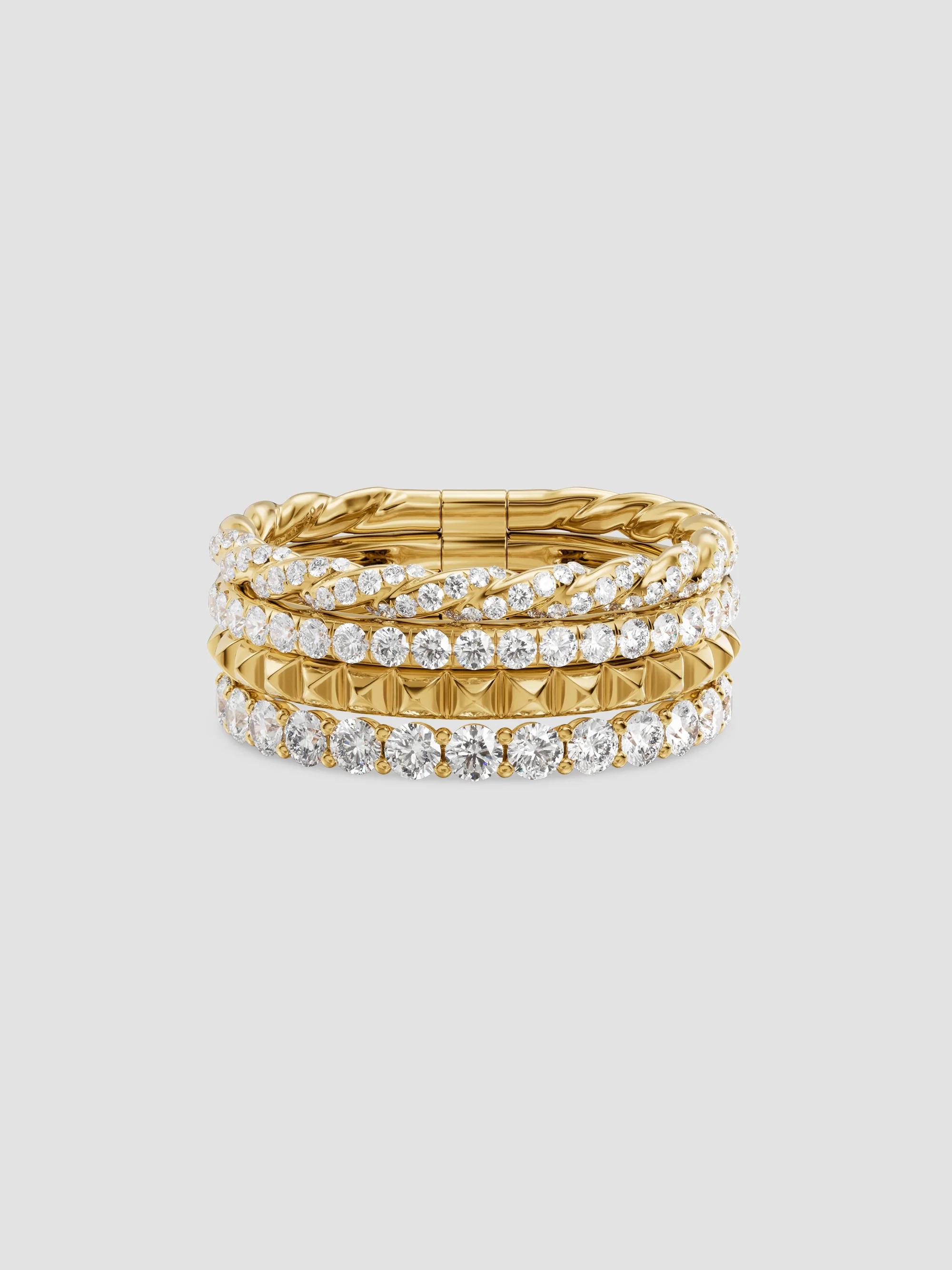 David Yurman Women's Petite Pave Four Row Pyramid Ring in 18K Yellow Gold - Gold - Size 8