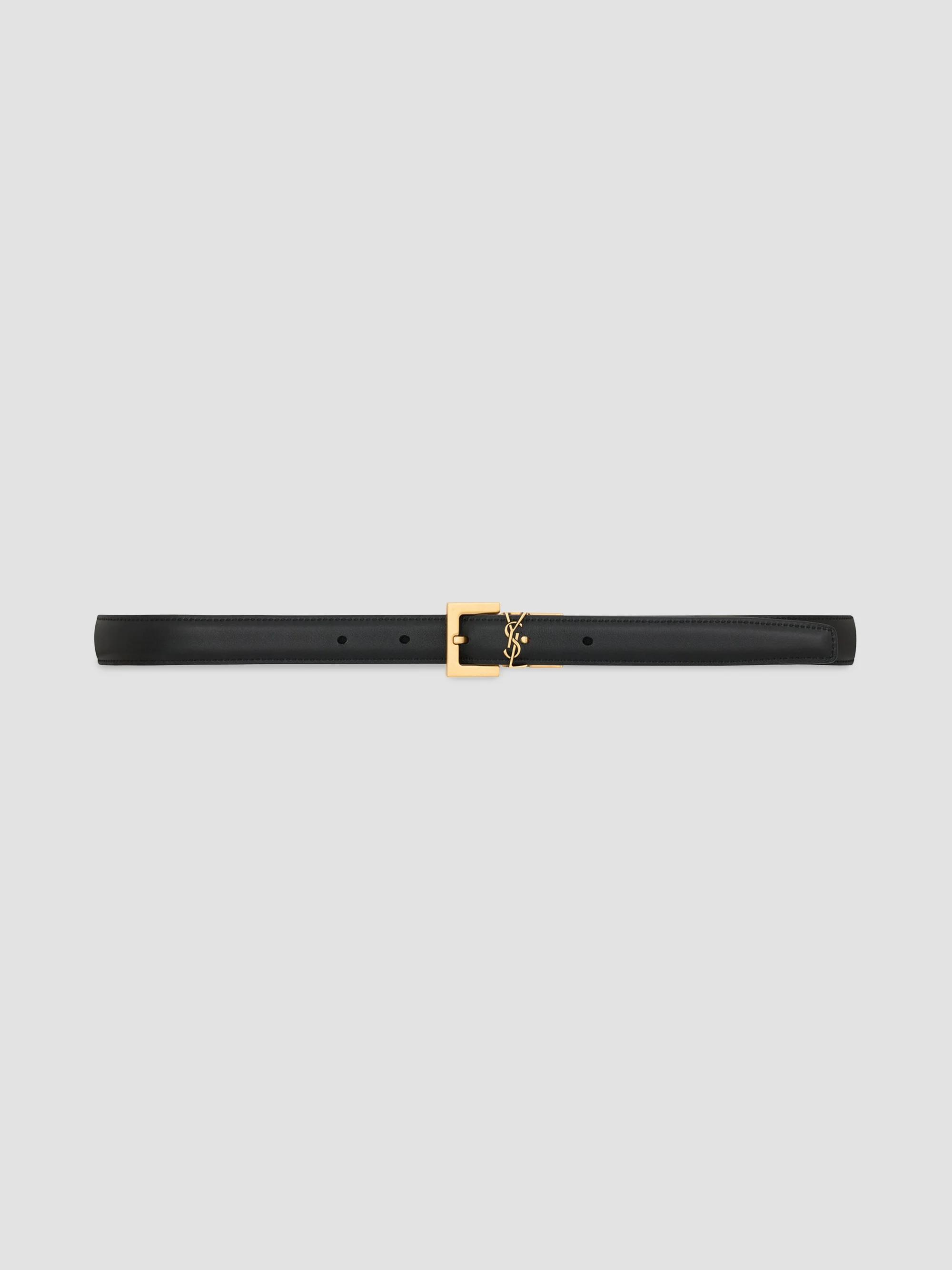 Saint Laurent Women's Cassandre Thin Reversible Belt in Smooth Leather - Black - Size 36