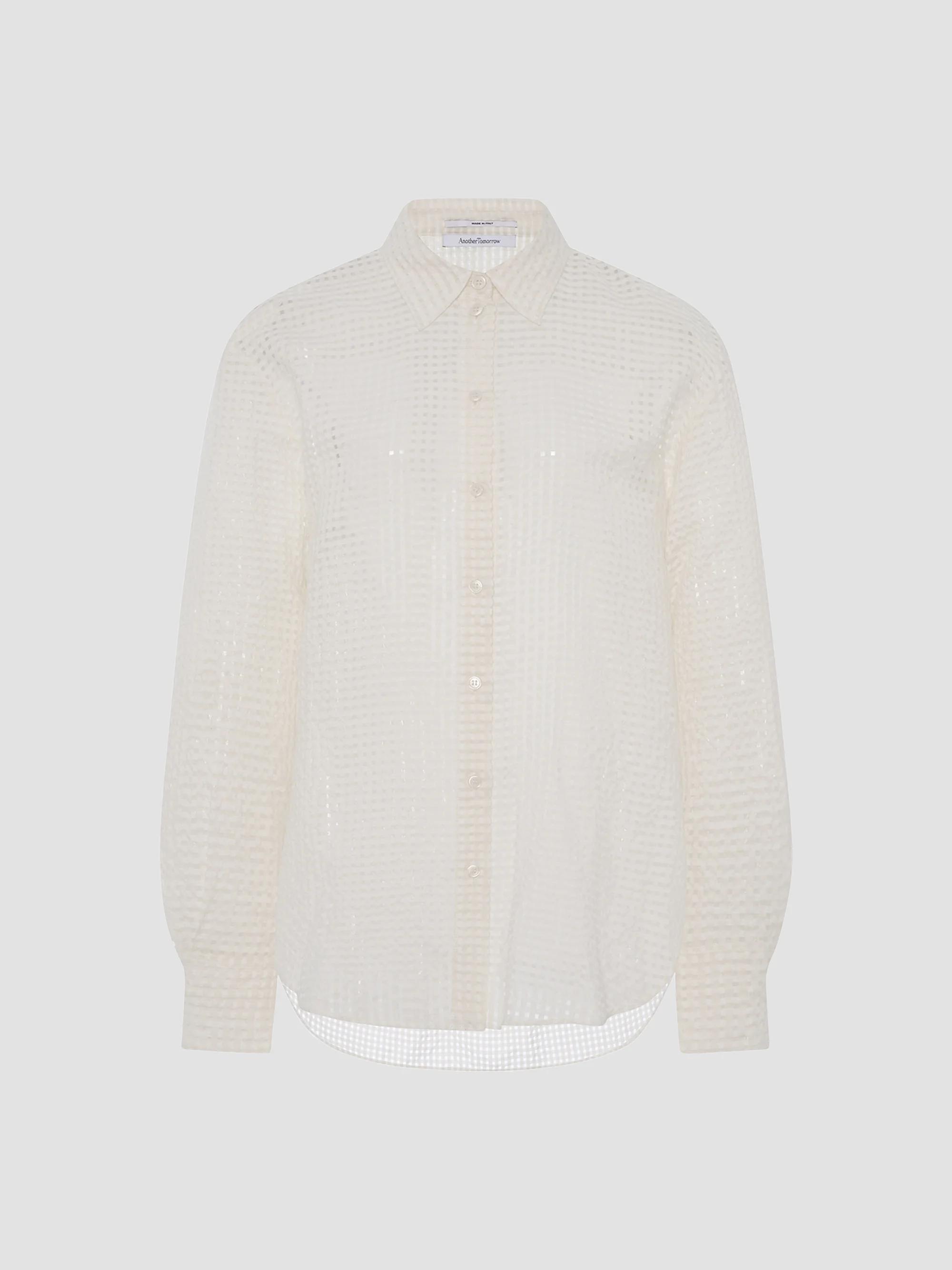 Another Tomorrow Women's Gingham Blouse - Off White - Size Small