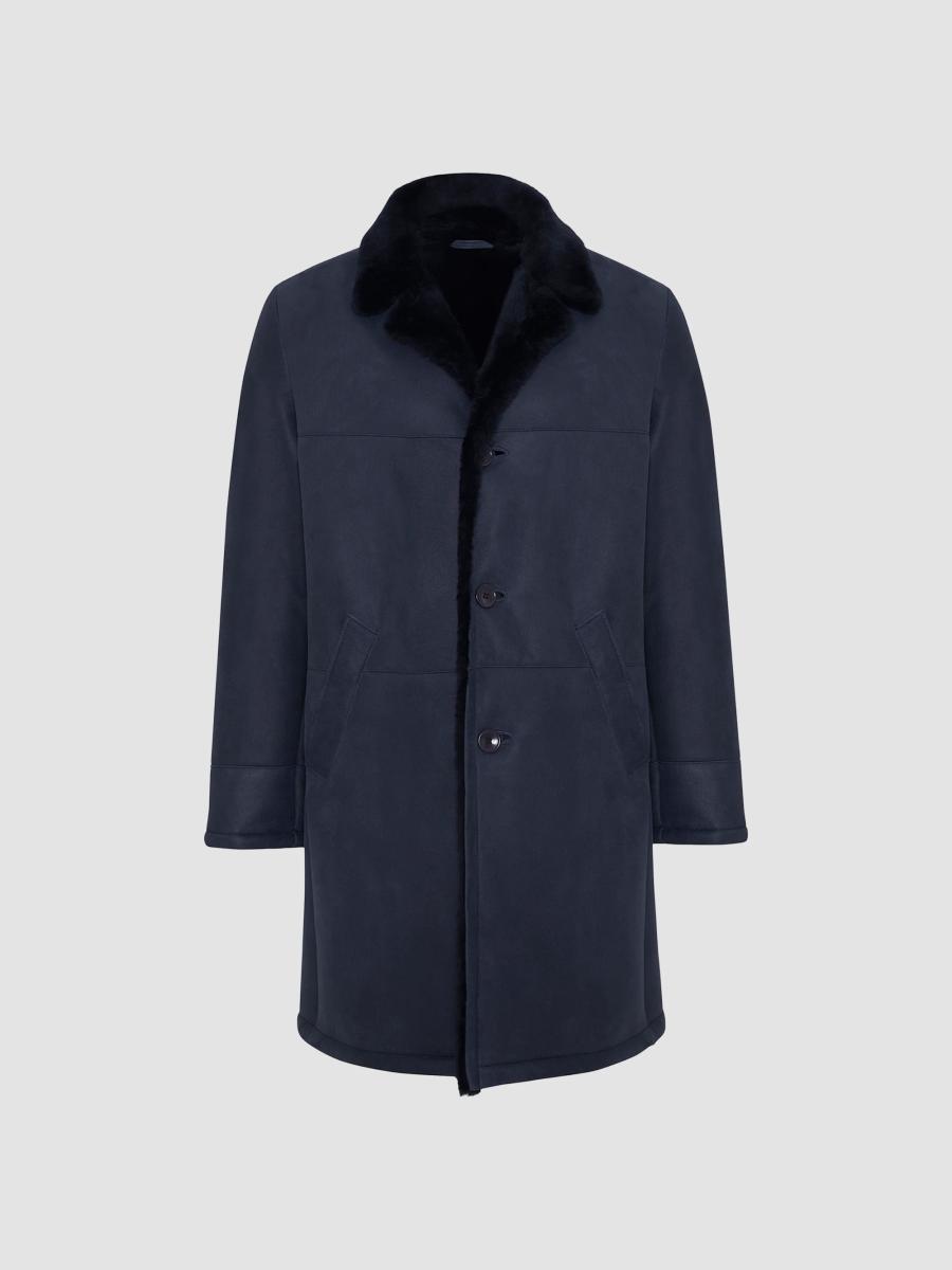 Gorski Men's Embossed Merino Shearling Lamb Stroller Coat In Navy