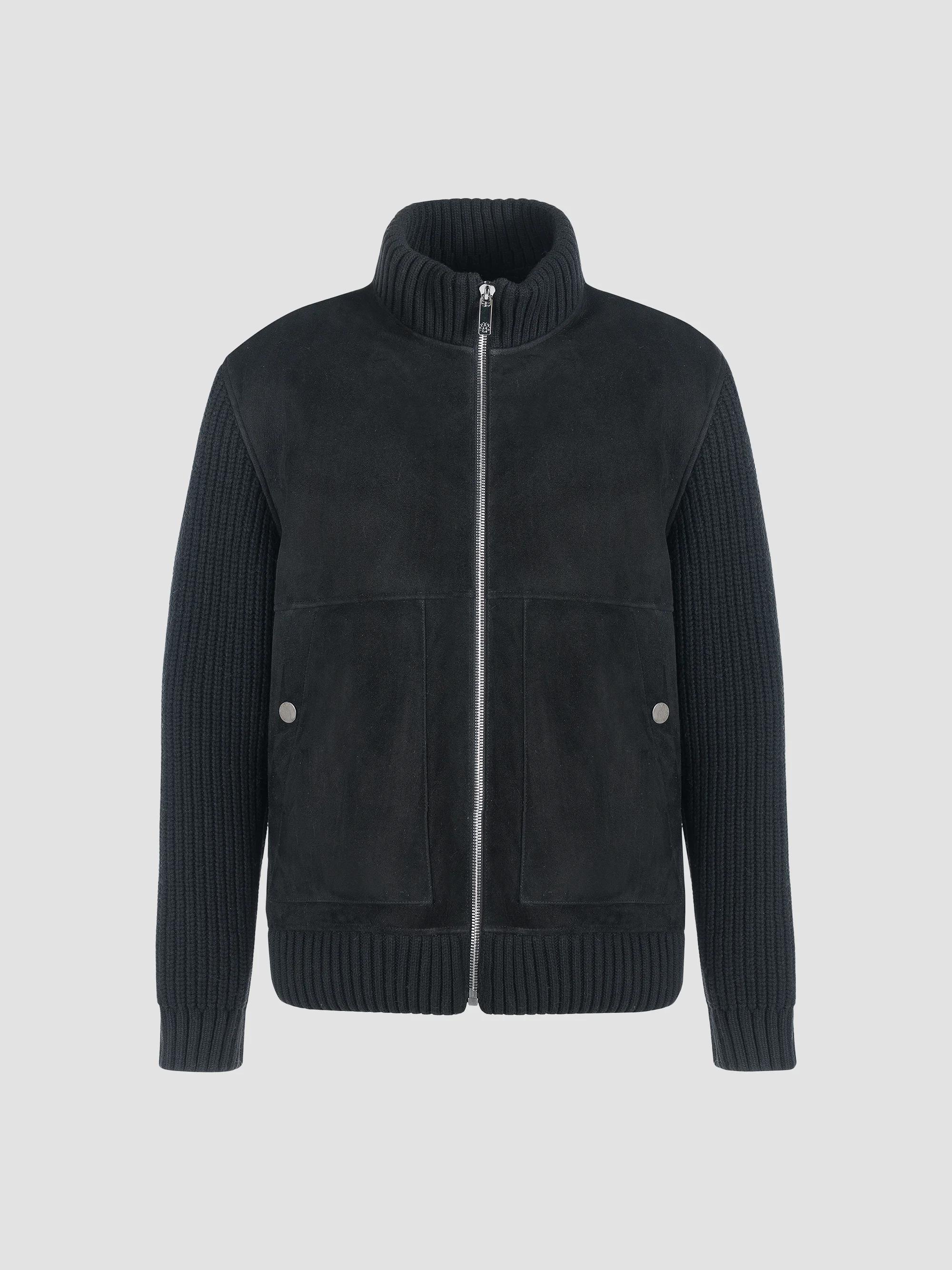 Gorski Merino Shearling Lamb Jacket with Knit Sleeves and Hem
