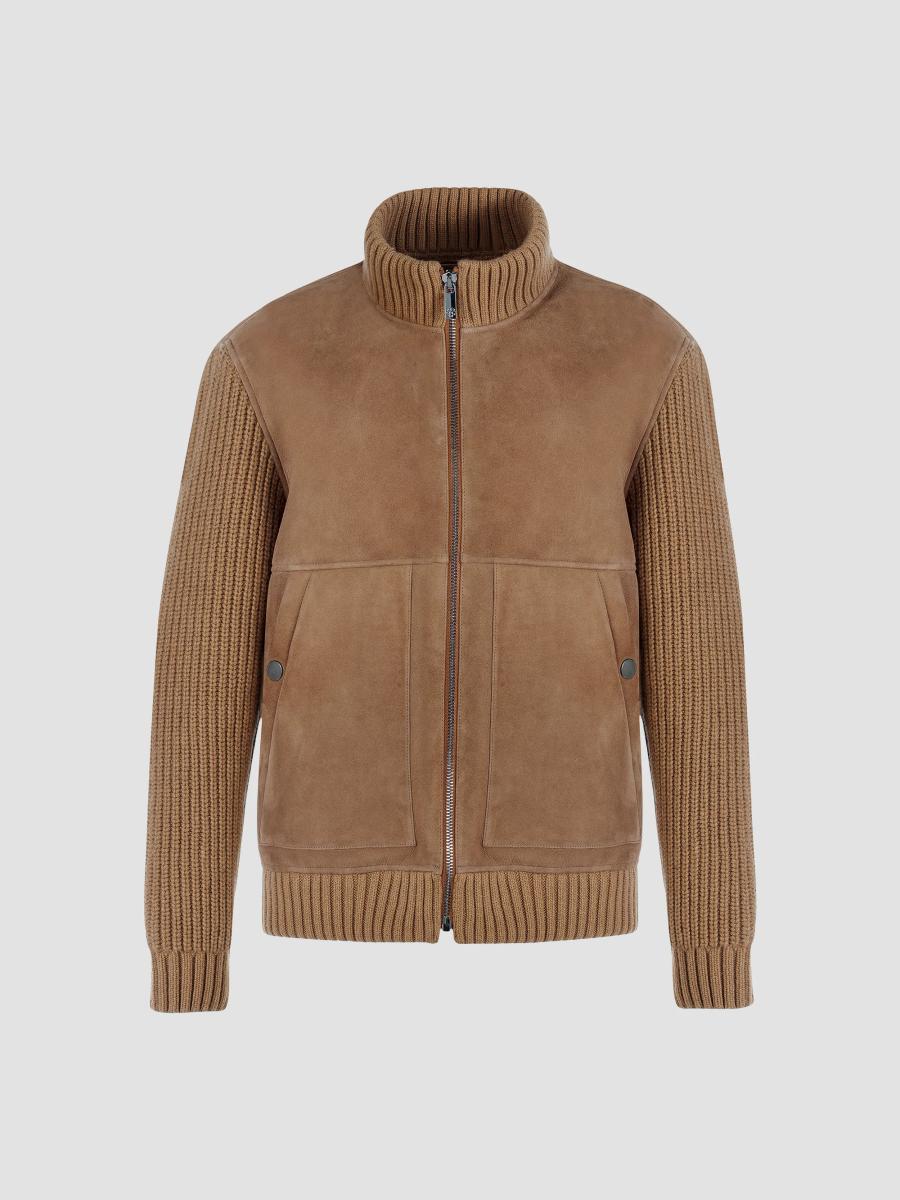 Gorski Merino Shearling Lamb Jacket with Knit Sleeves and Hem