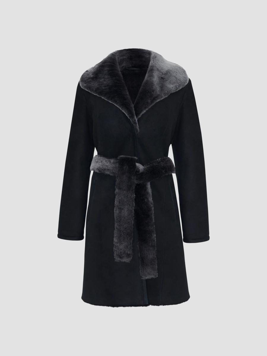 Gorski Women's Merino Lamb Short Coat With Belt In Black Brisa