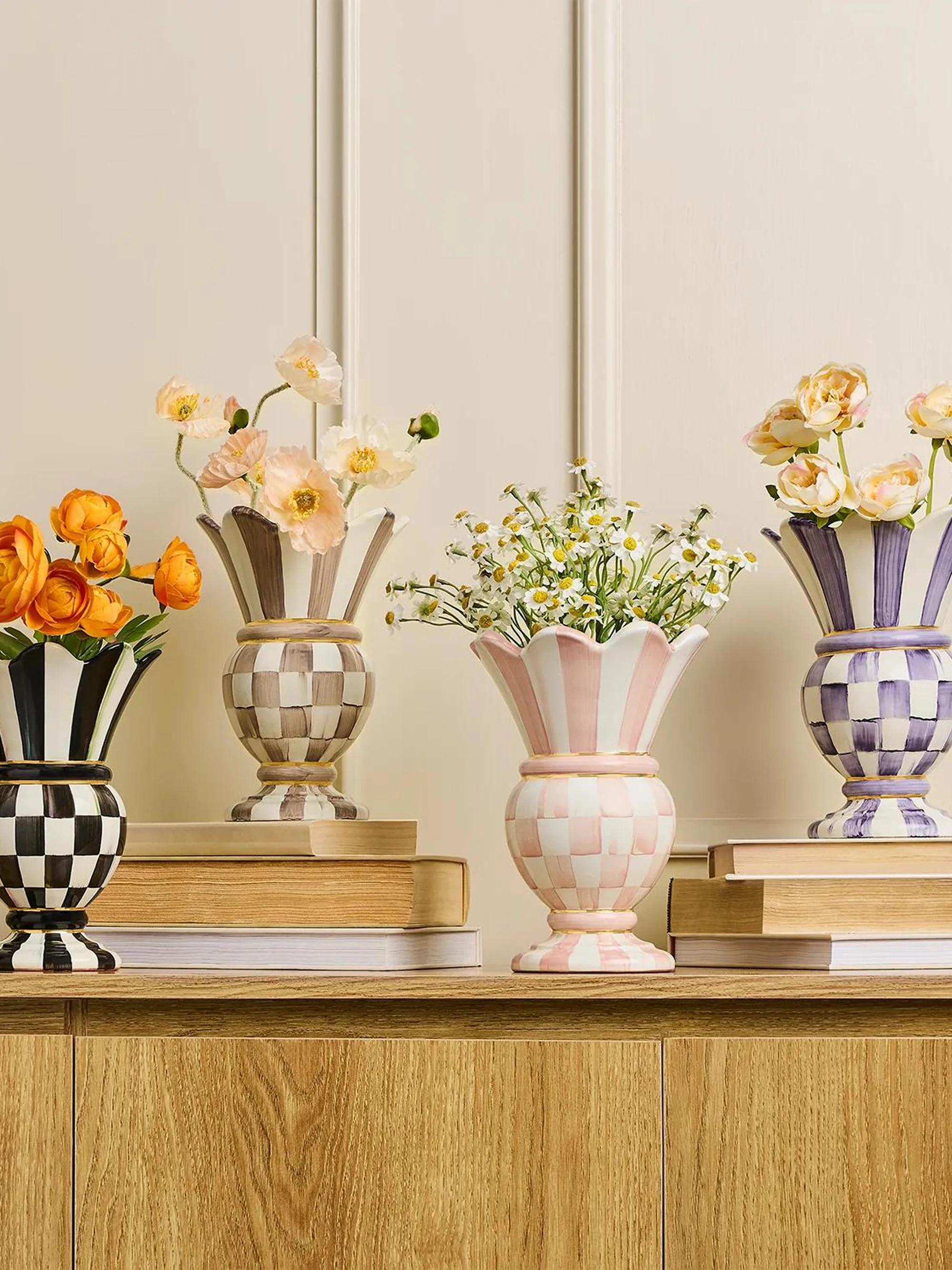 MacKenzie-Childs Mocha Check Ceramic Great Vase | Saks Fifth Avenue