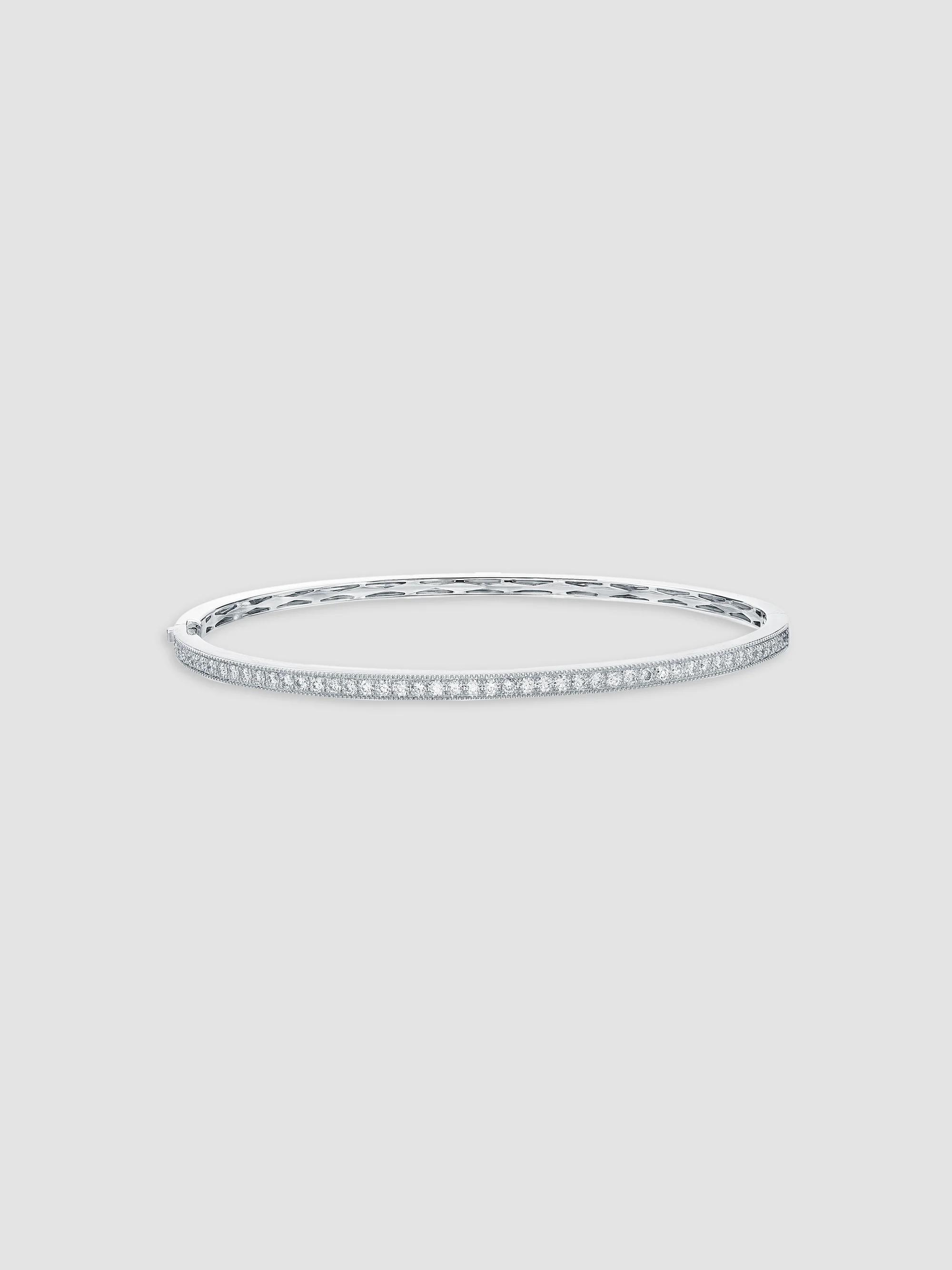 Women's Milgrain 18K White Gold & 0.86-0.96 TCW Diamond Bangle - White Gold