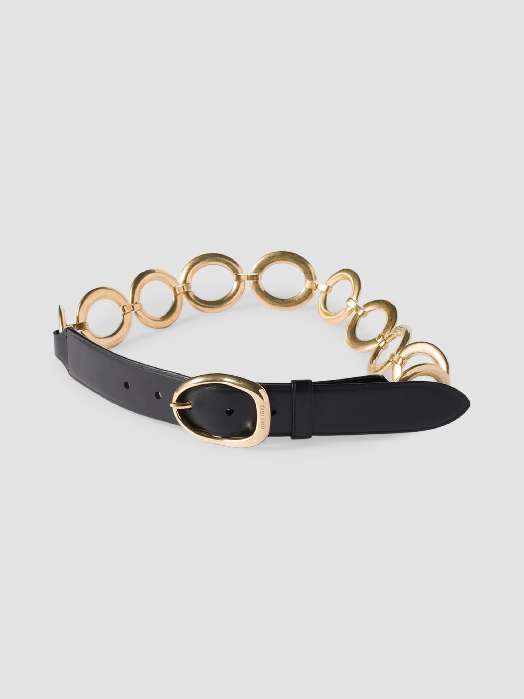 Miu Miu Women's Leather and Metal Belt - Black - Size Small