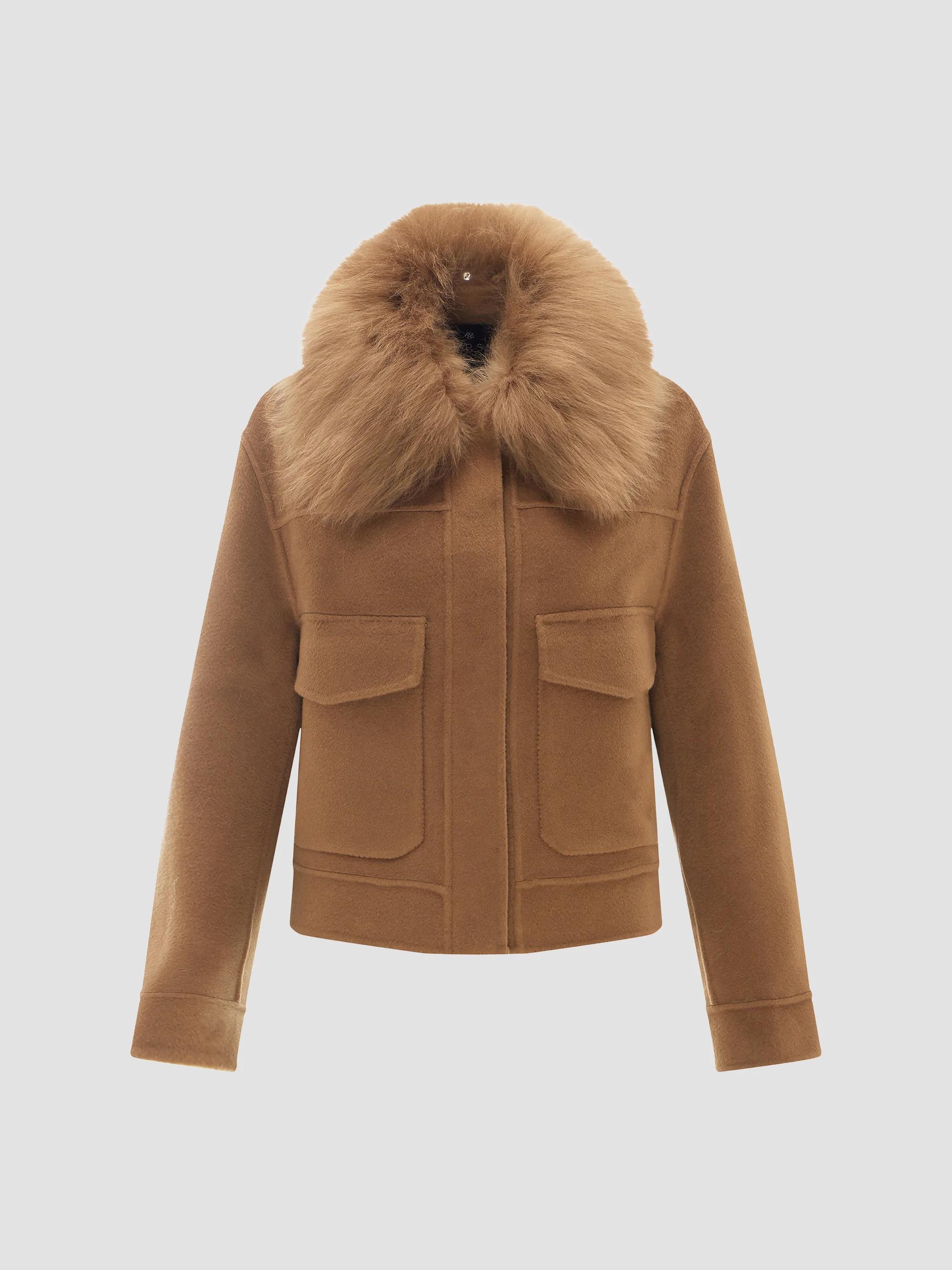 Gorski Women's Select Cashmere and Wool Blend Jacket with Detachable Goat Collar - Camel - Size XL