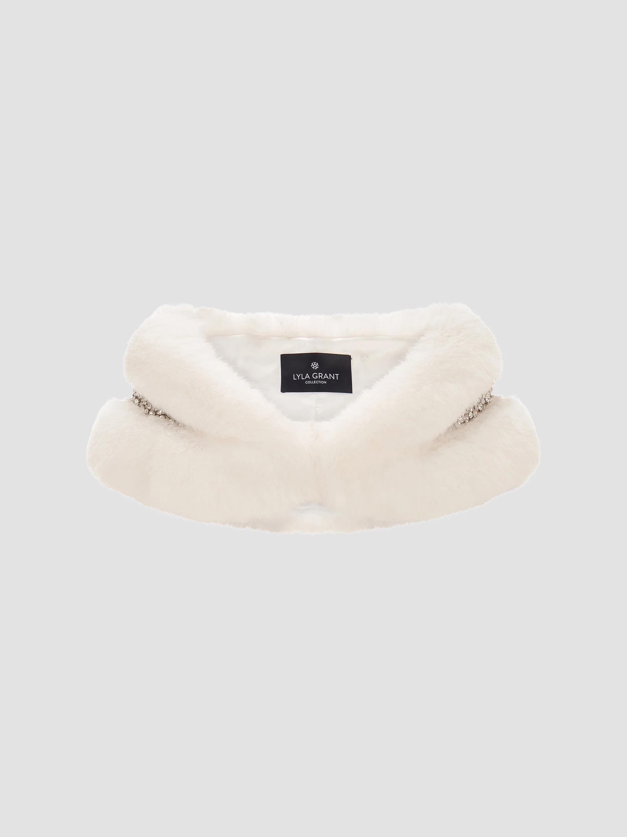 Lyla Grant Women's Faux Fur Fox Stole with Rhinestone Inserts - White