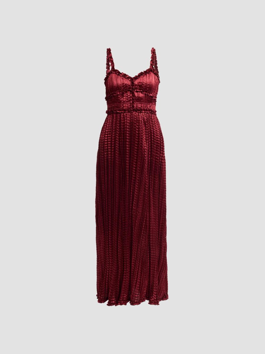 Ulla Johnson Women's Estrella Pleated Satin Midi Dress In Burgundy