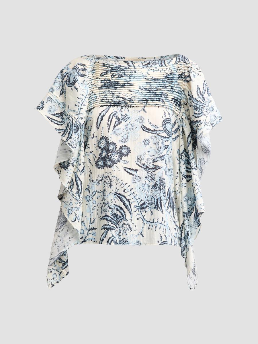 Ulla Johnson Women's Lu Floral Cotton-blend Flutter-sleeve Blouse In Blue