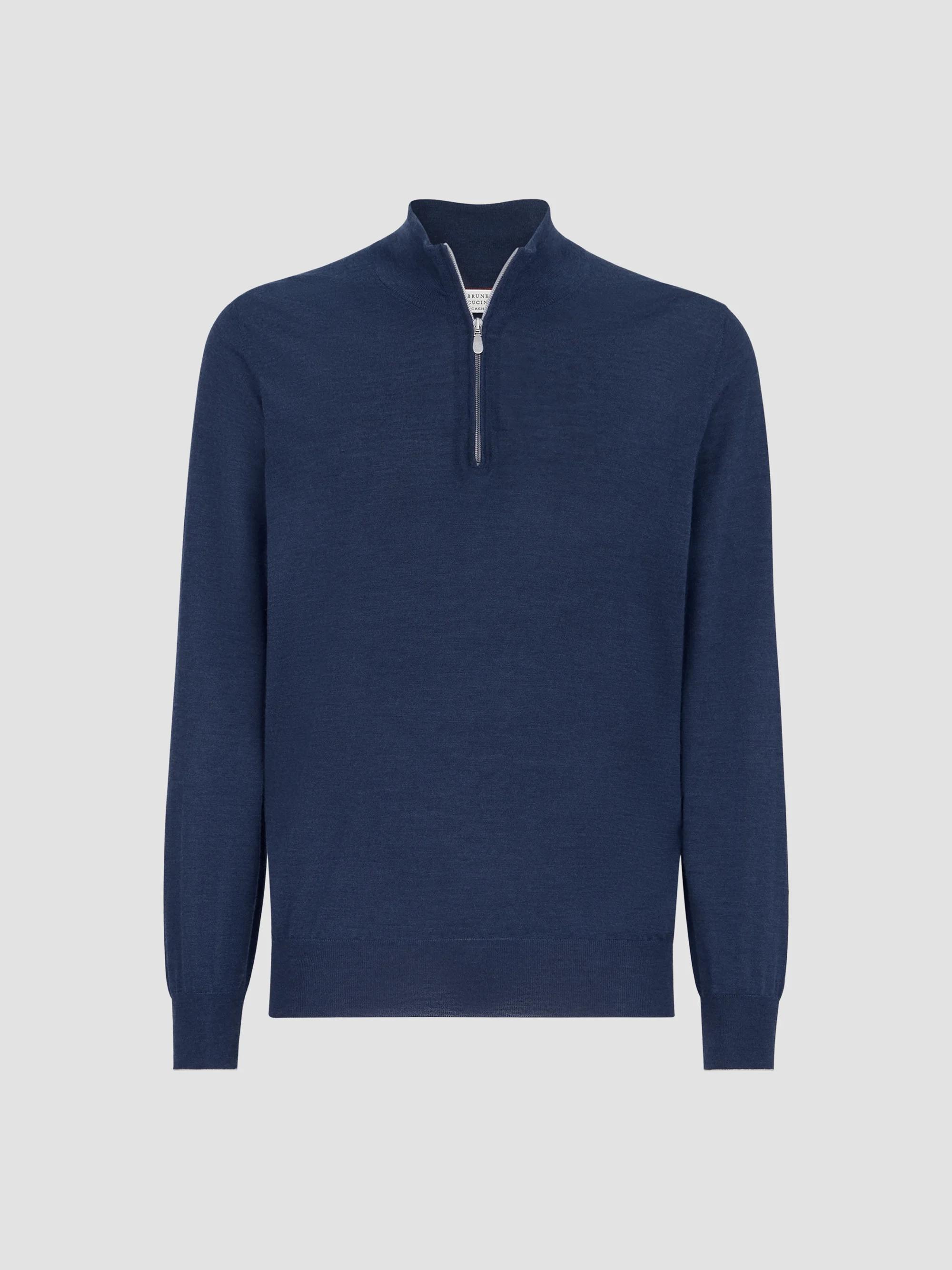 Brunello Cucinelli Cotton English Rib Sweater with Half Zip and