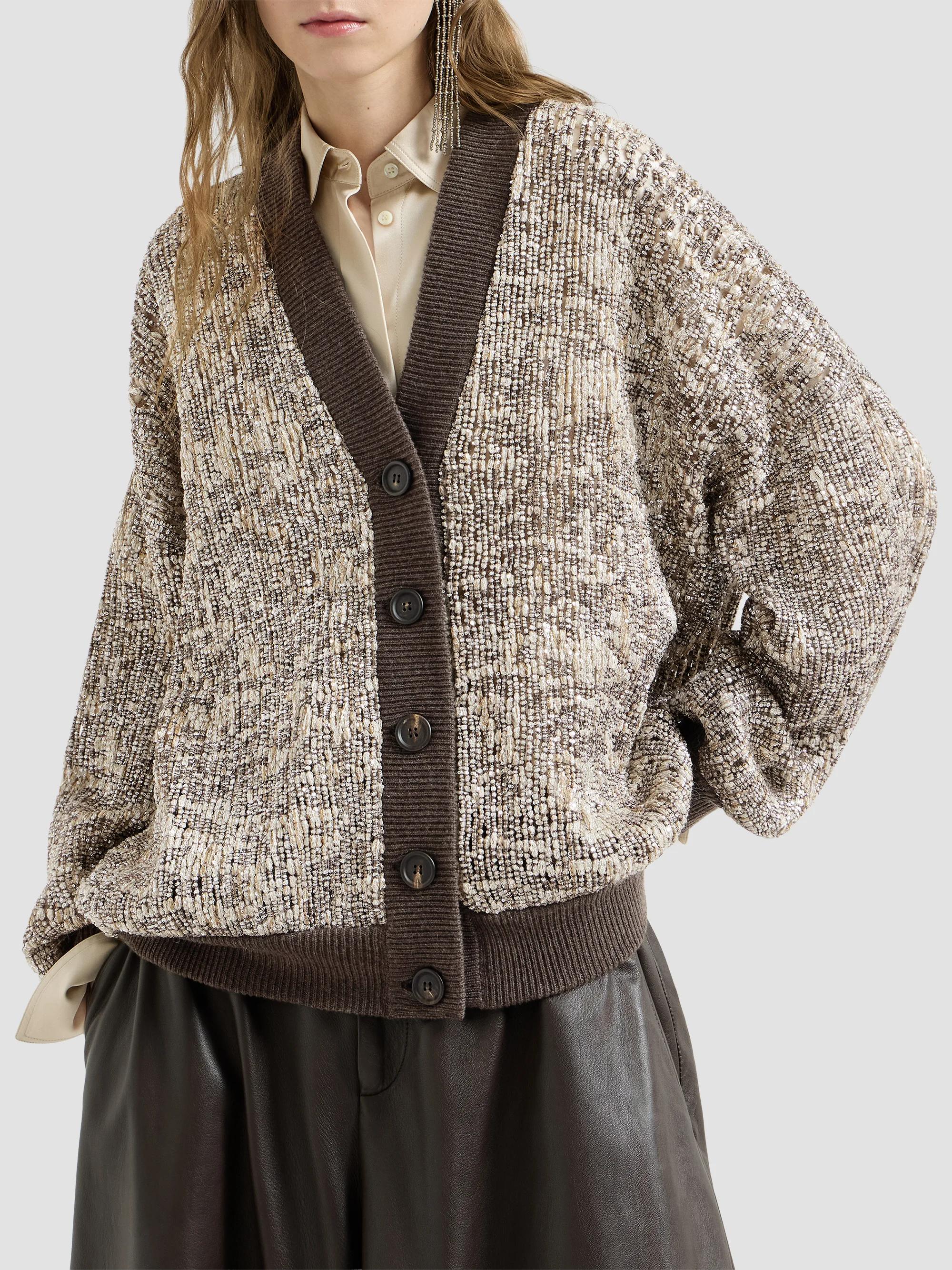 BRUNELLO CUCINELLI ノースリーブニット アンサンブル ラメ Brunello Cucinelli Dazzling Craquelé Embroidery Cardigan | Saks