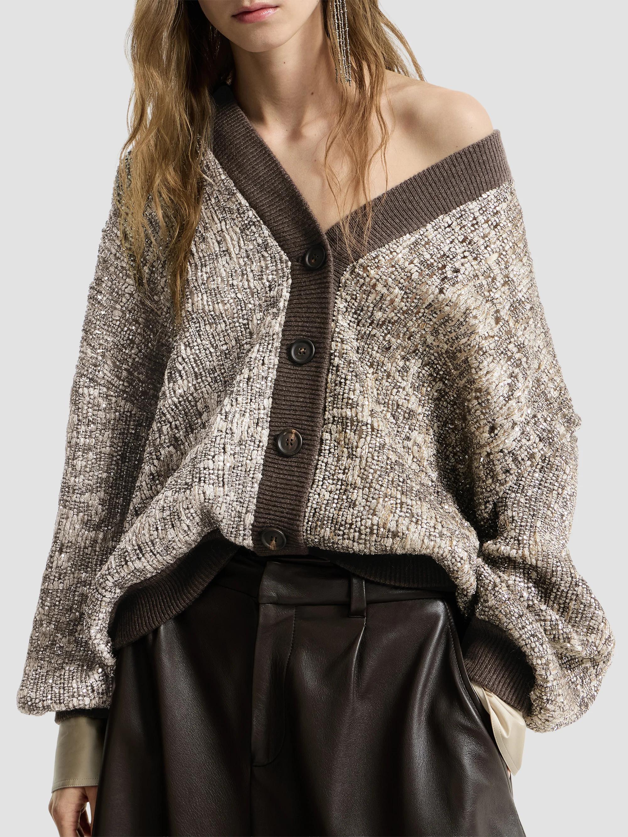 Brunello Cucinelli Dazzling Craquelé Embroidery Cardigan | Saks