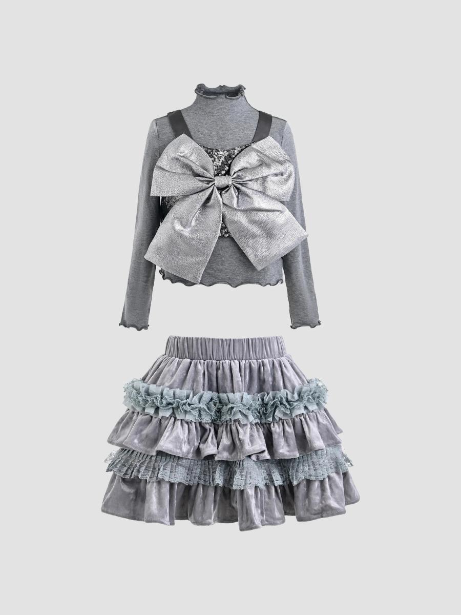Tulleen Girl's Little Girl's & Girl's Melina Skirt Set In Grey