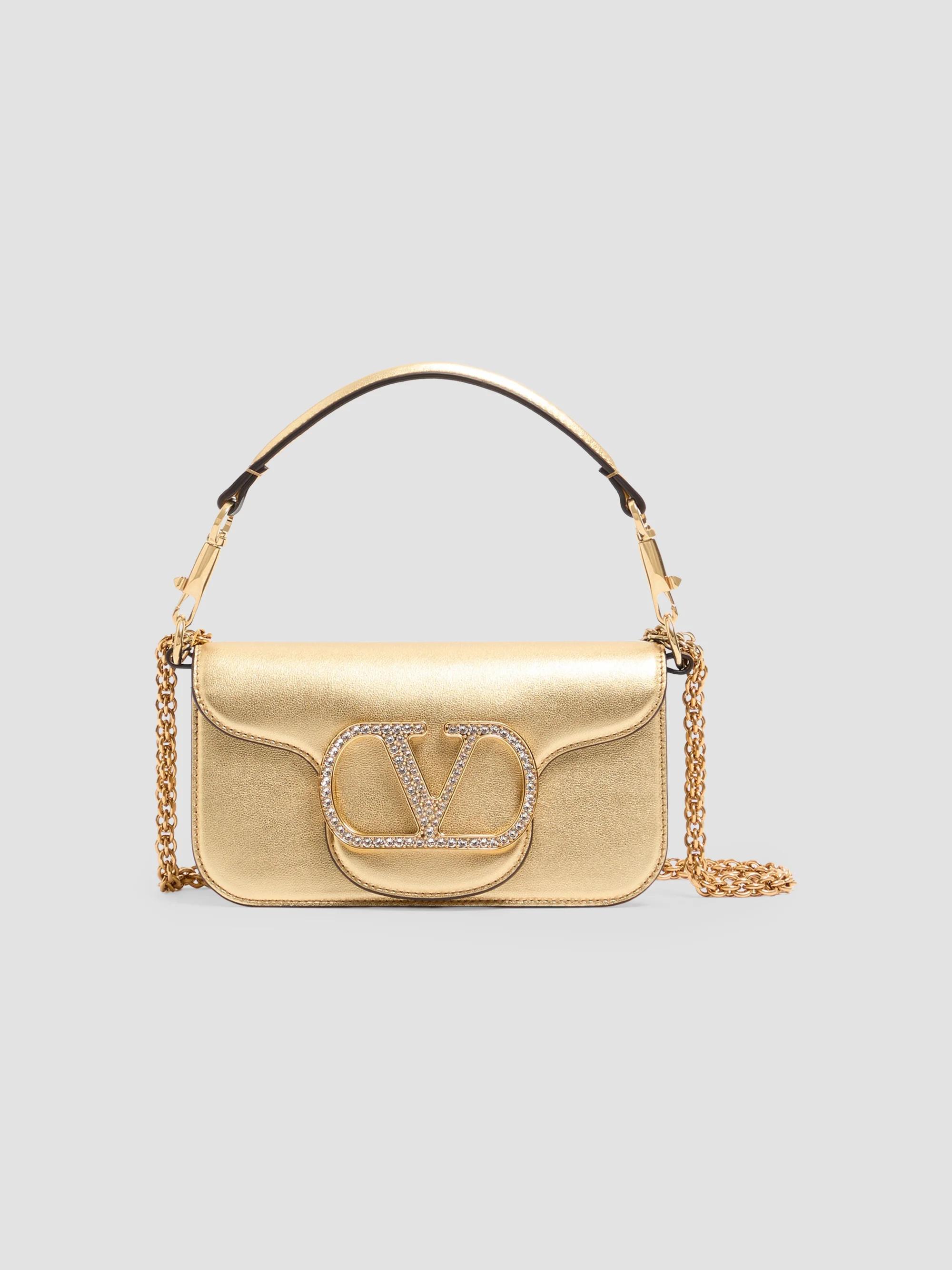 Women's Locò Small Shoulder Bag in Laminated Calfskin with Jewel Logo - Antique Brass