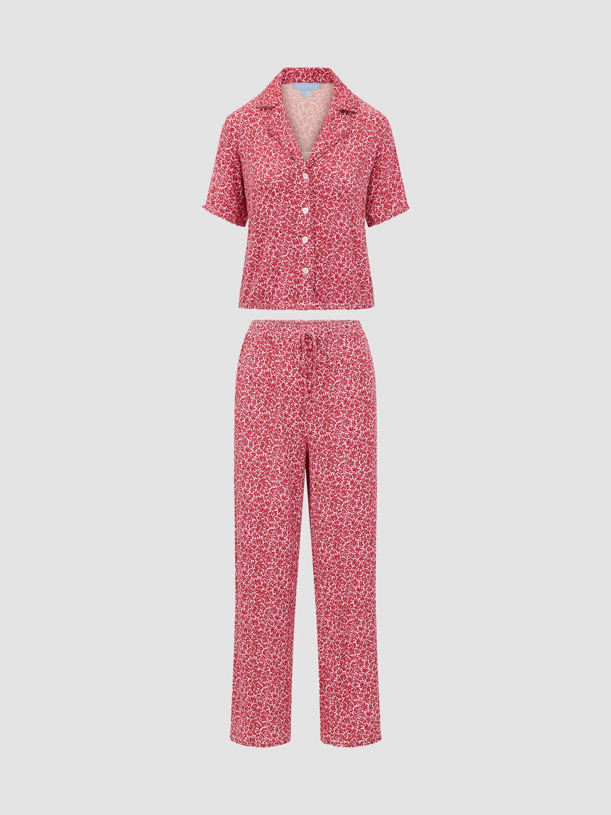Hill House Home Women's The Marina Pajama Set - Winter Sprigs Red - Size XL