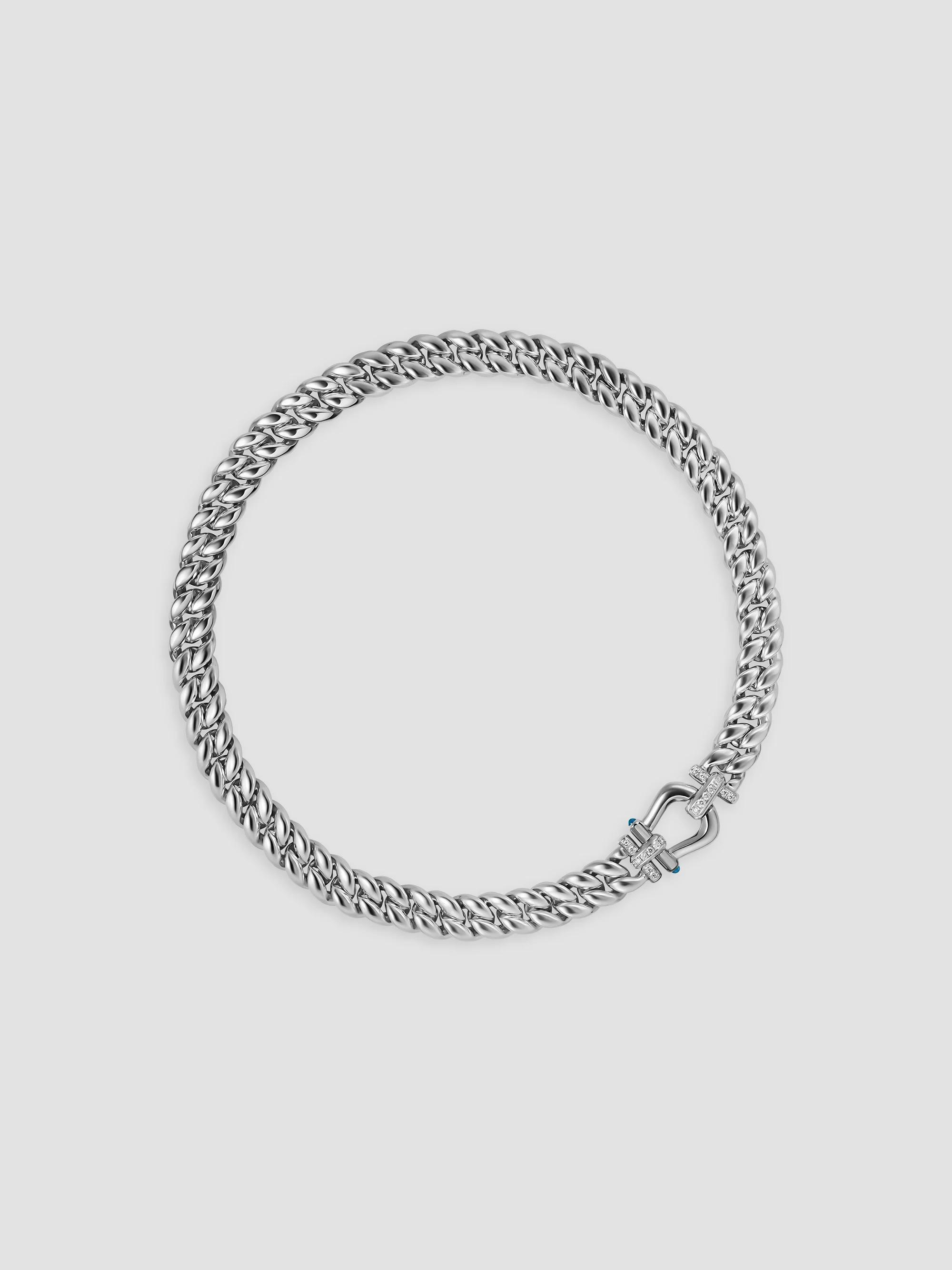 Women's Thoroughbred Buckle Curb Chain Necklace in Sterling Silver - Silver