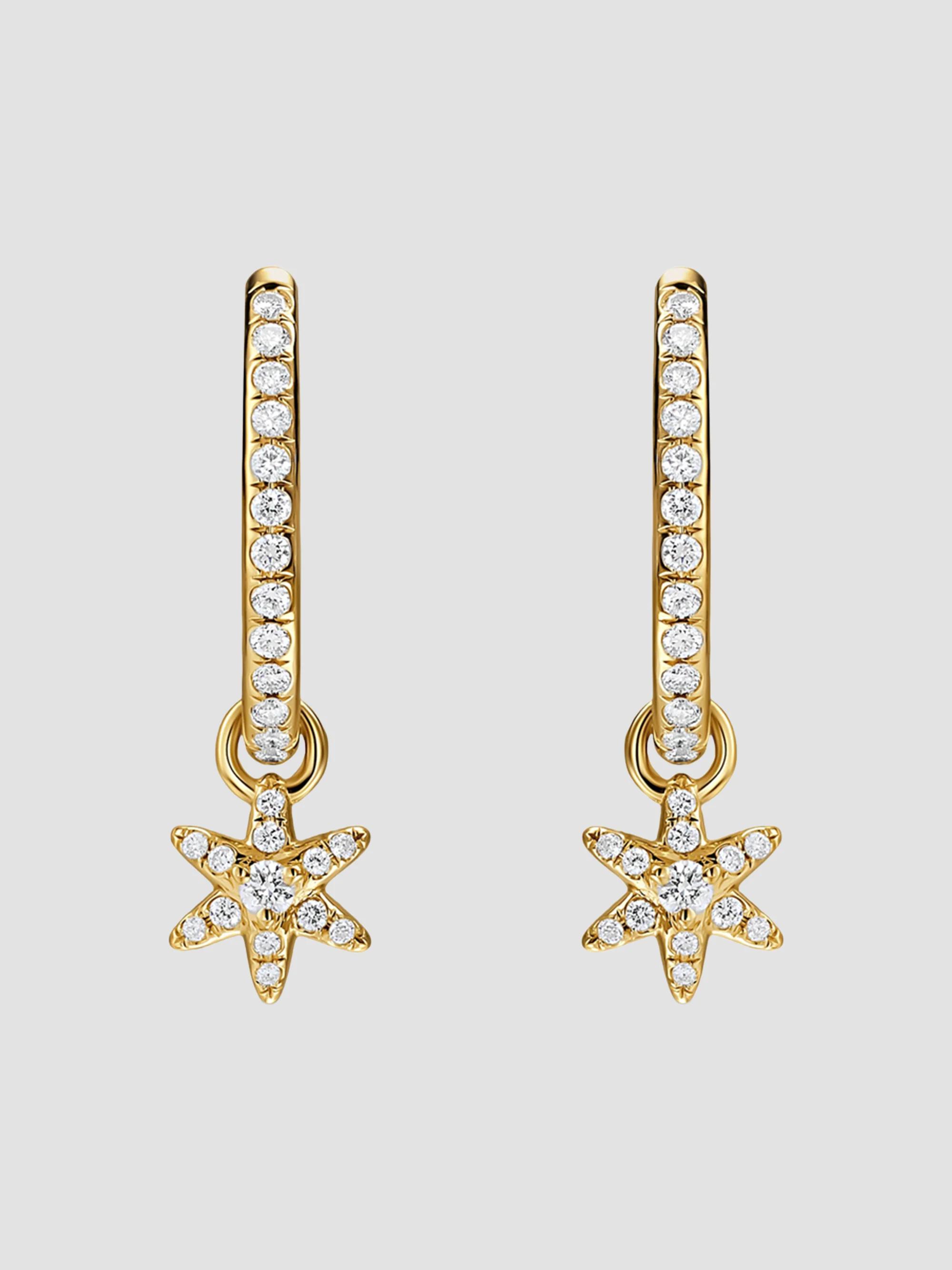 Women's Petite Starburst Drop Earrings in 18K Yellow Gold with Diamonds, 18.8MM - Gold