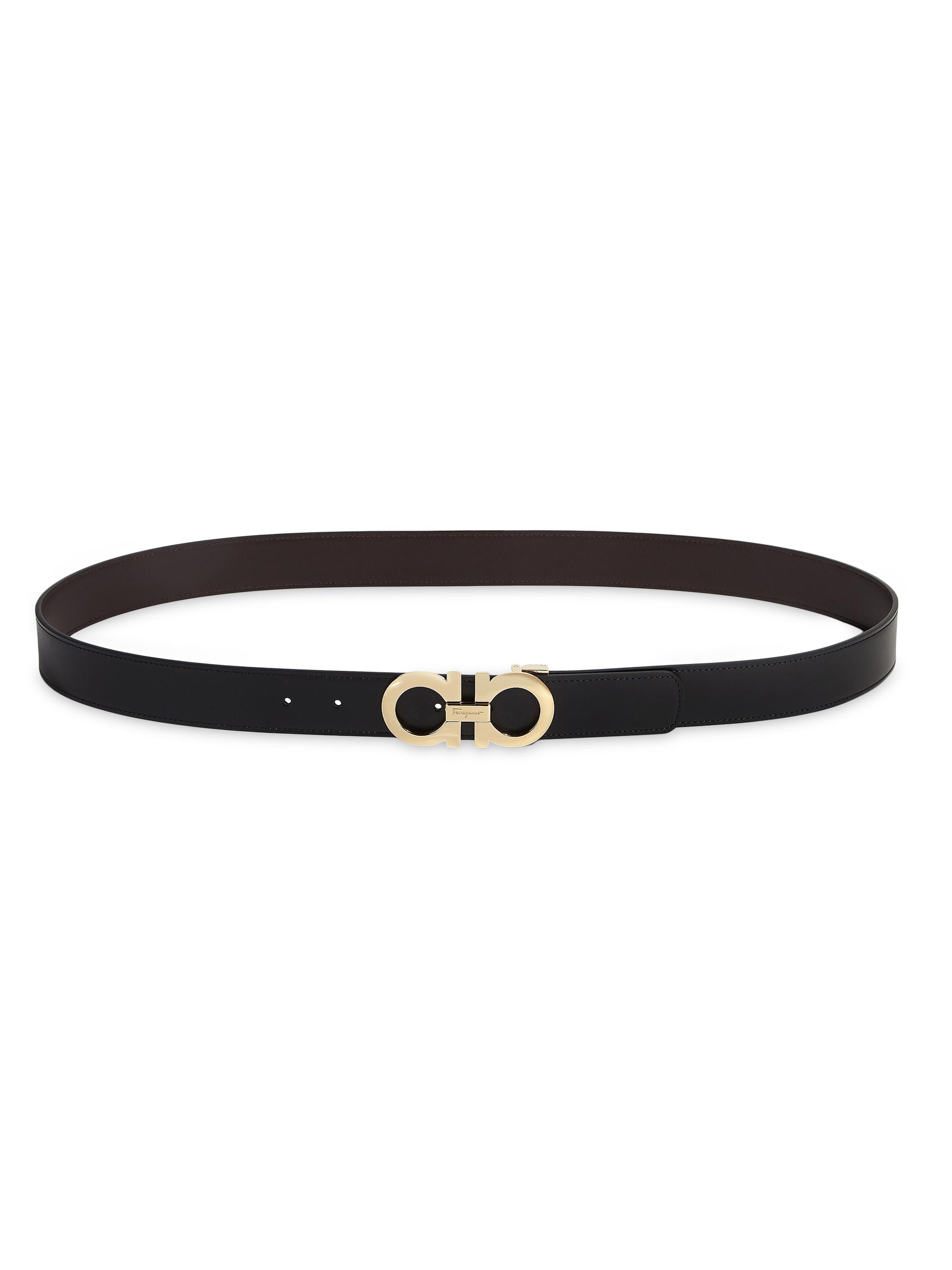 FERRAGAMO Men's Gancini Buckle Adjustable Cut-to-Size Reversible Belt - Nero Hickory