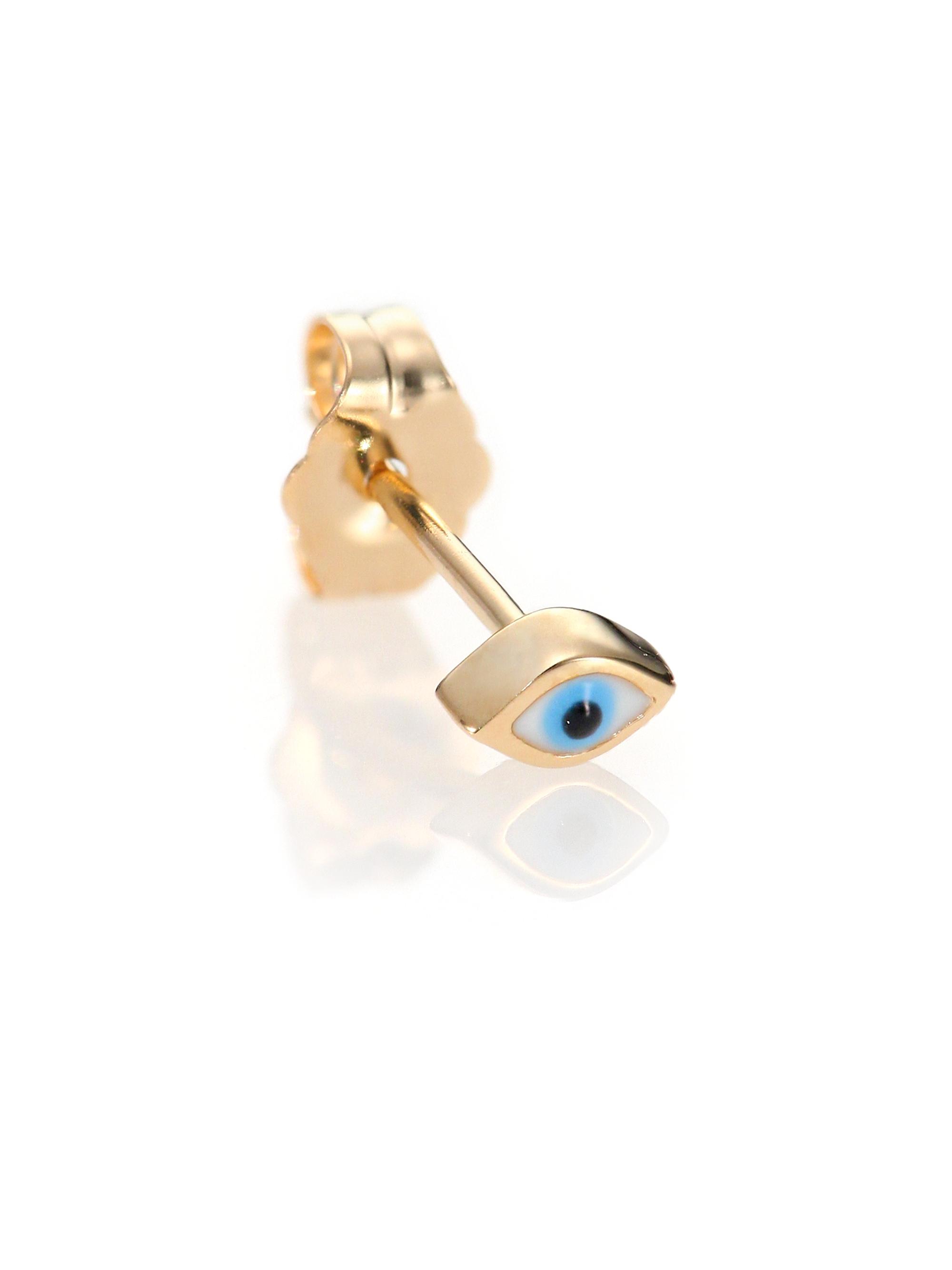 Sydney Evan Women's Enamel & 14K Yellow Gold Mini Evil Eye Single Stud Earring - Gold