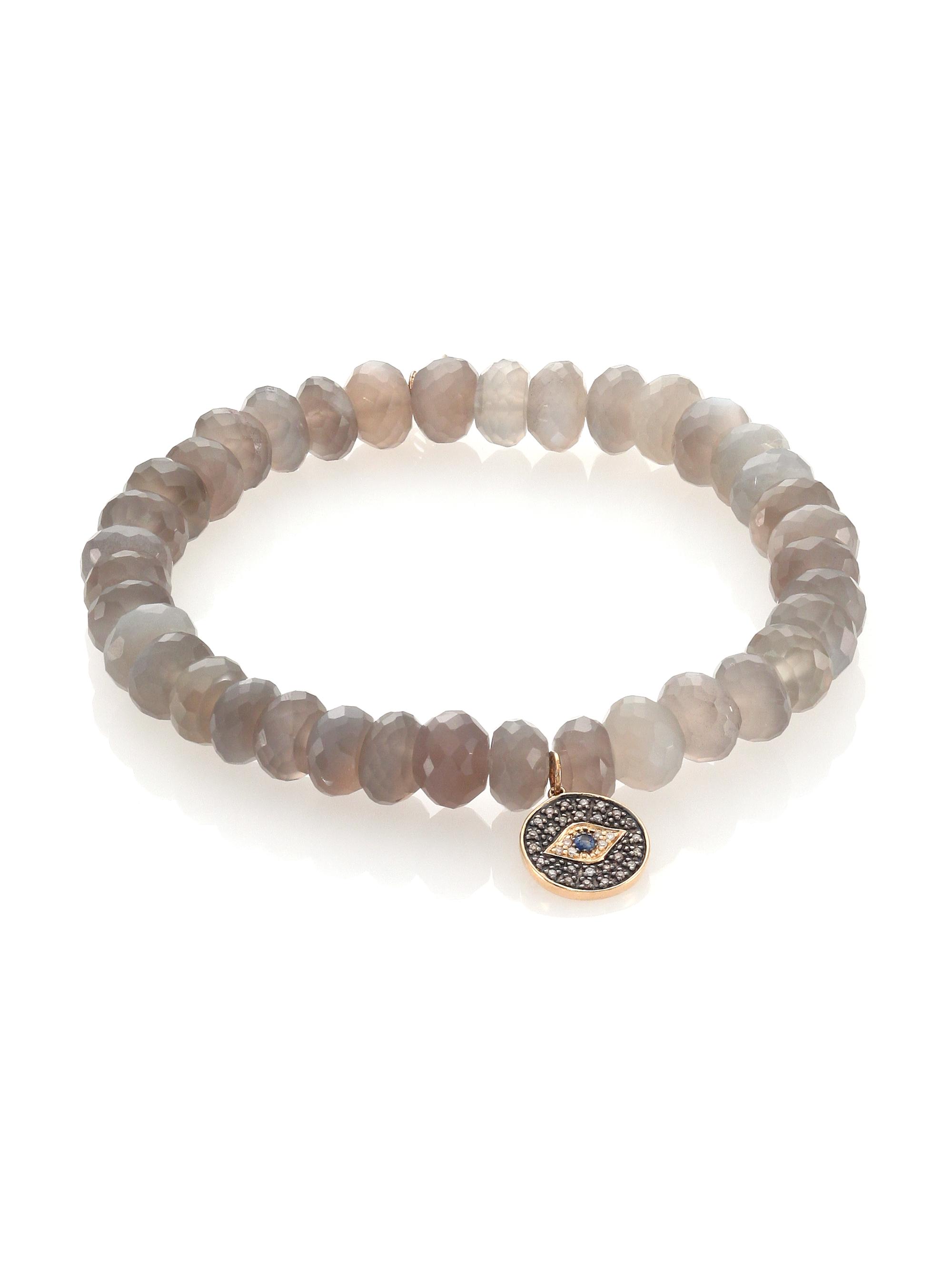 Sydney Evan Women's Diamond, Sapphire, Grey Moonstone & 14K Yellow Gold Evil Eye Beaded Stretch Bracelet - Gold Grey Moonstone