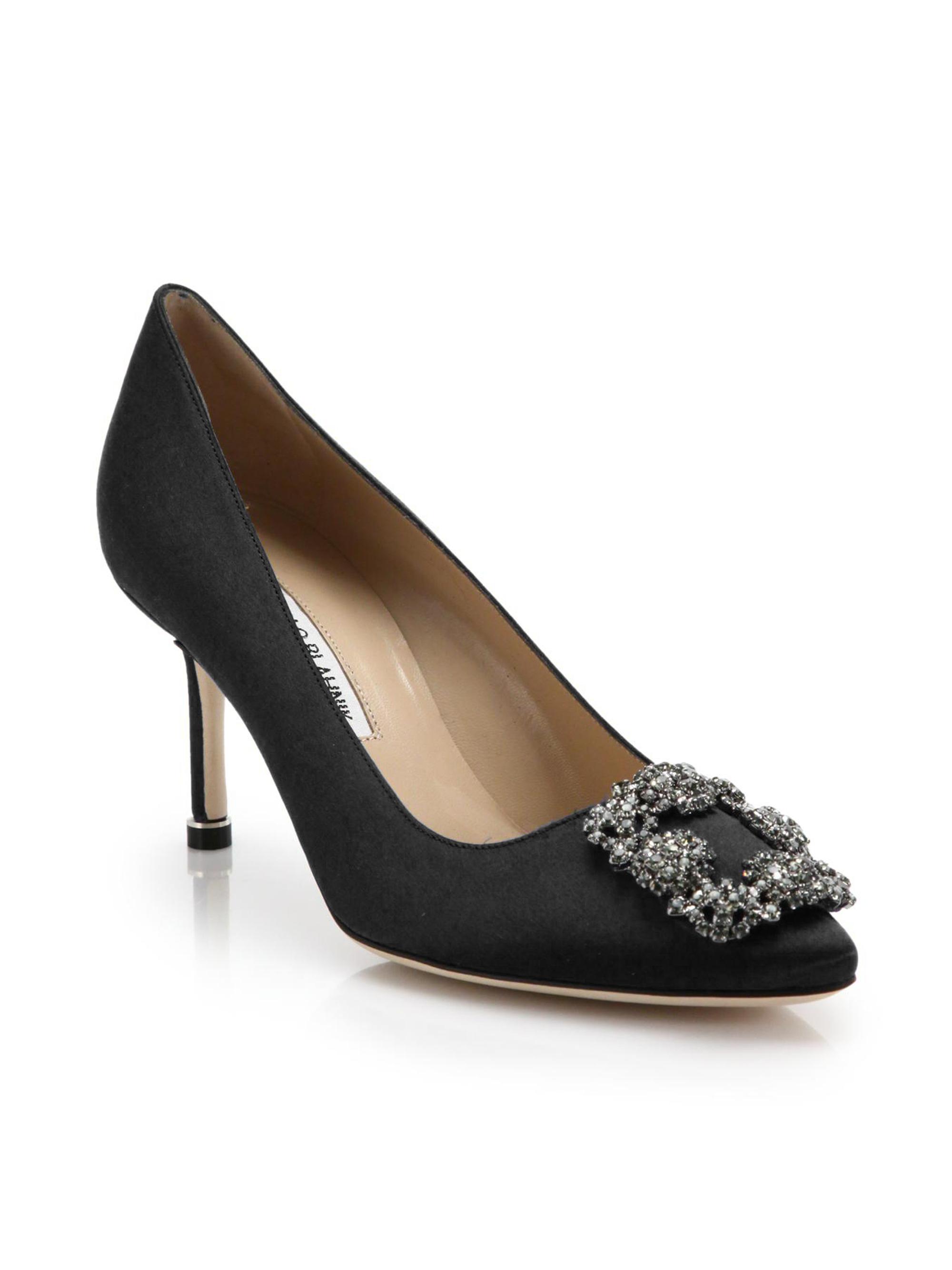 Manolo Blahnik Hangisi 70MM Crystal-Embellished Satin Pumps | Saks