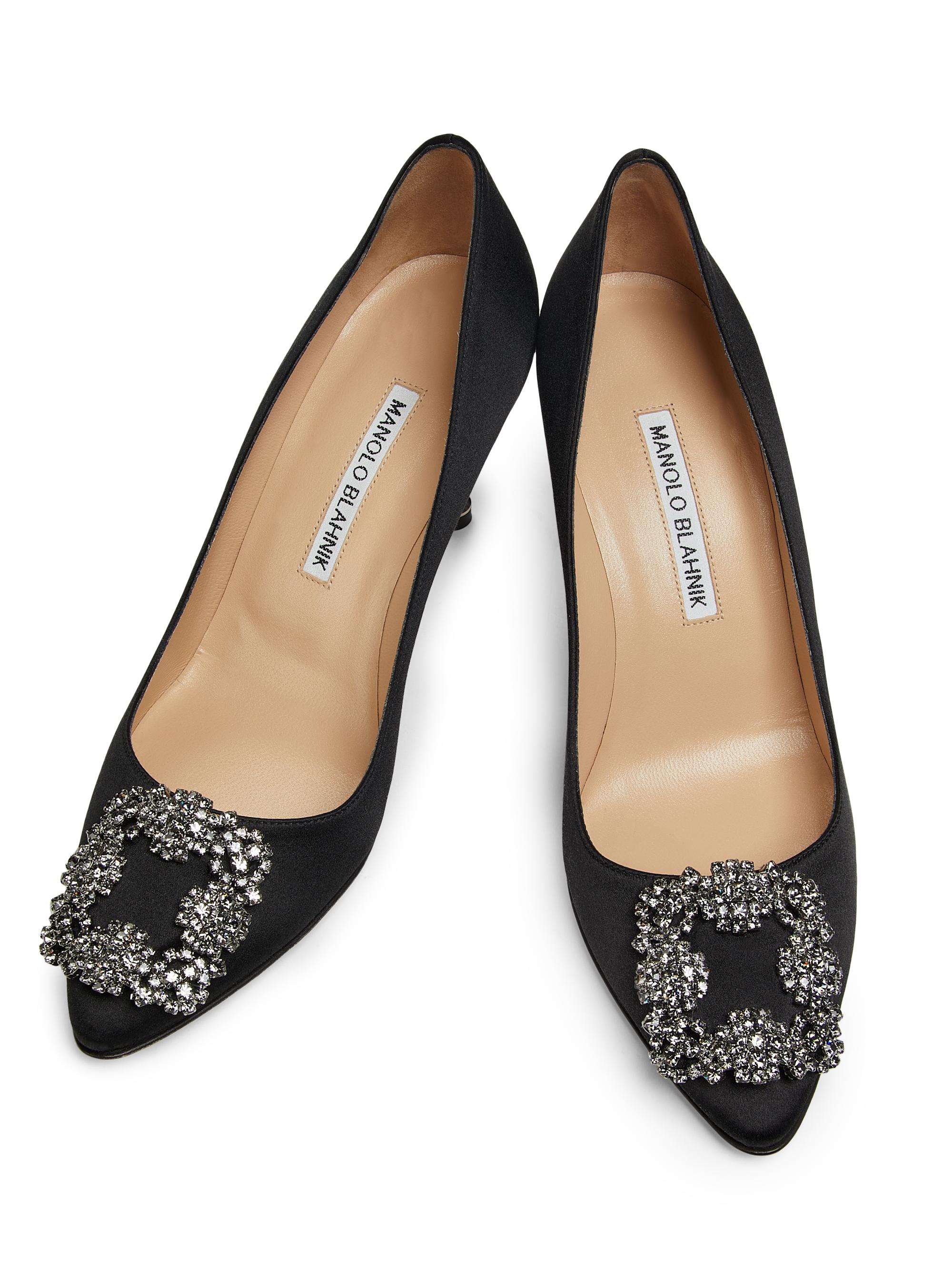 Manolo Blahnik Hangisi 70MM Crystal-Embellished Satin Pumps | Saks