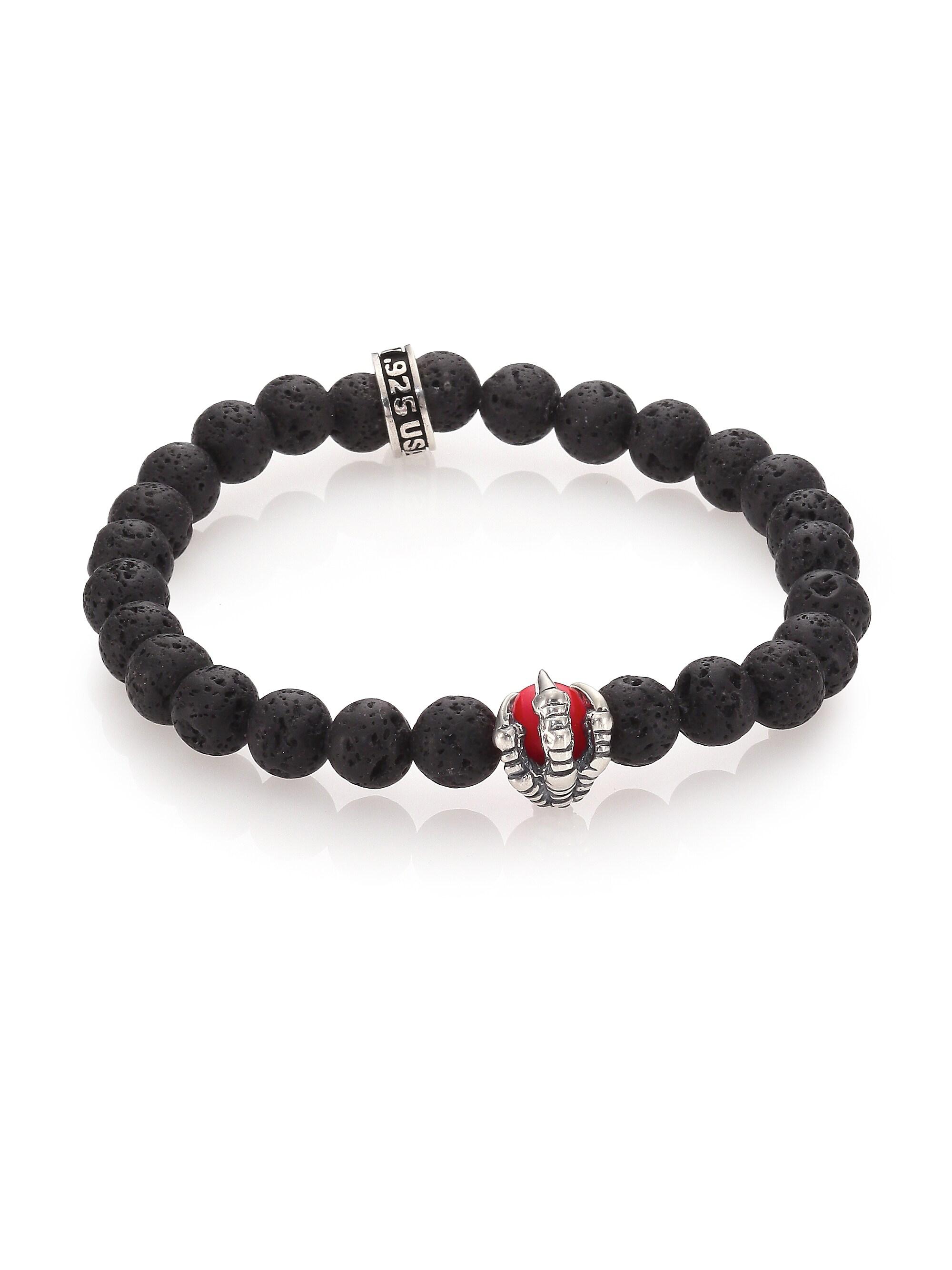 King Baby Studio Men's Lava Rock & Coral Raven Claw Beaded Bracelet - Black