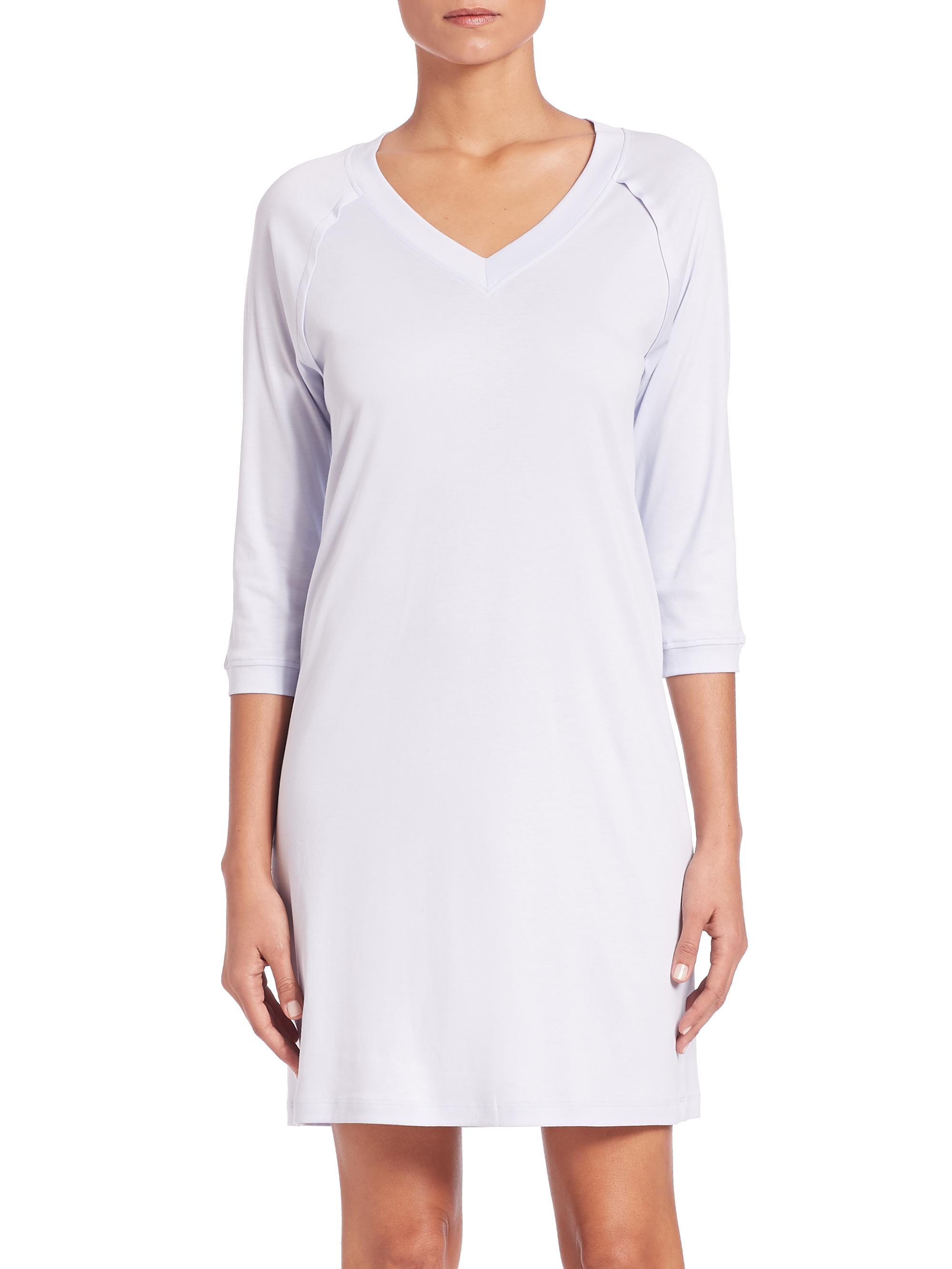 Hanro Women's Pure Essence Three-Quarter Sleeve Gown - Blue Glow