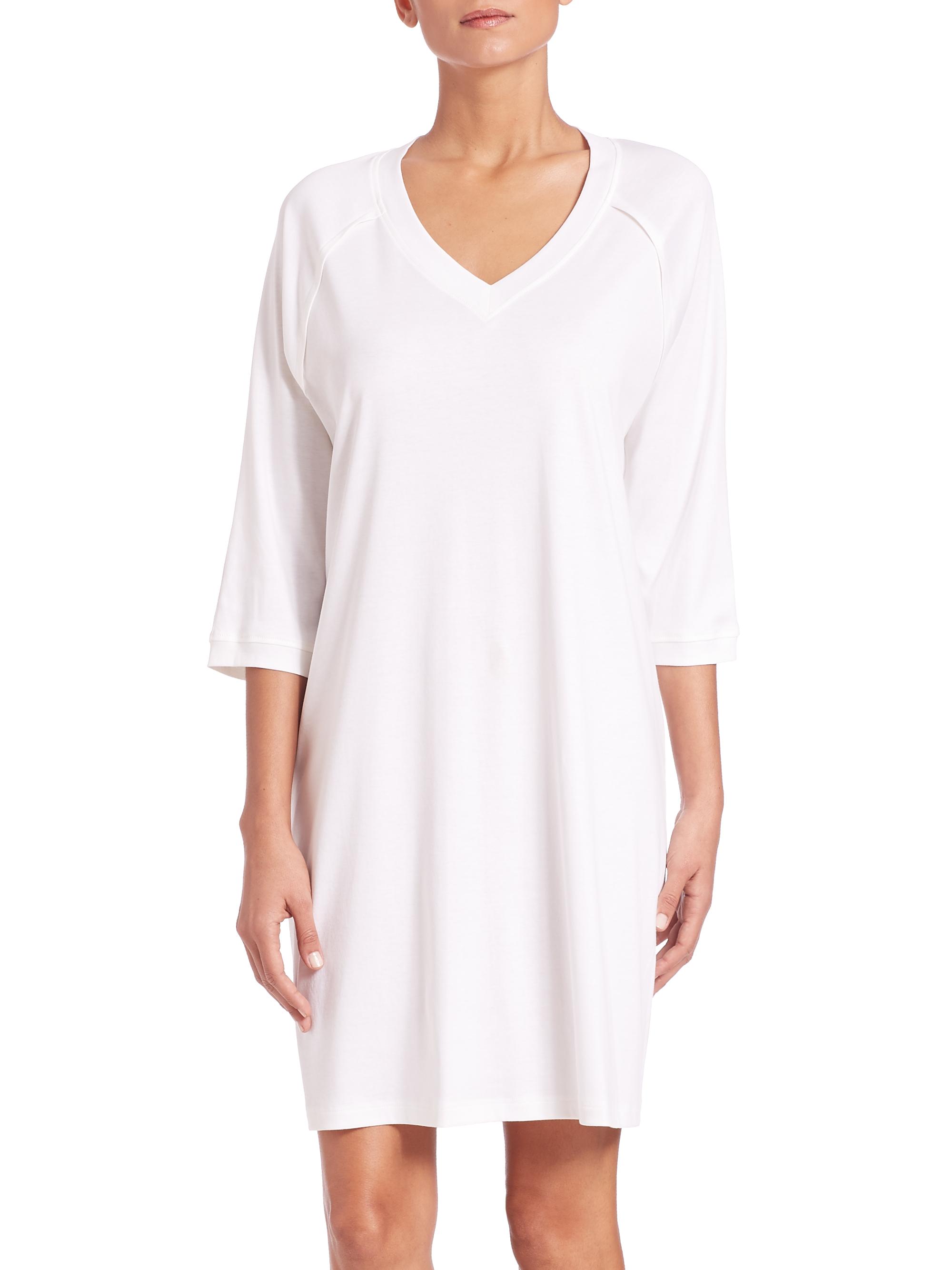 Hanro Women's Pure Essence Three-Quarter Sleeve Gown - Off White