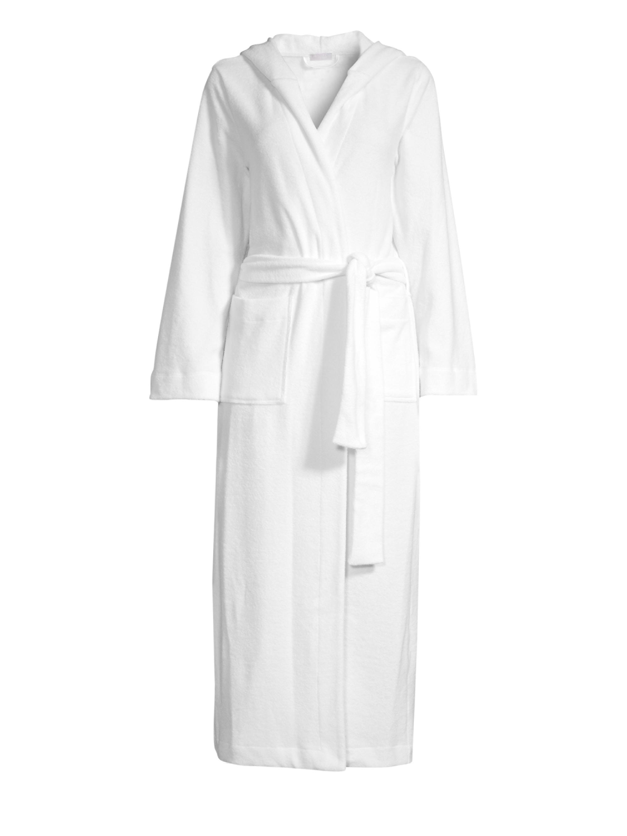 Hanro Women's Robe Selection Hooded Long Plush Robe - White