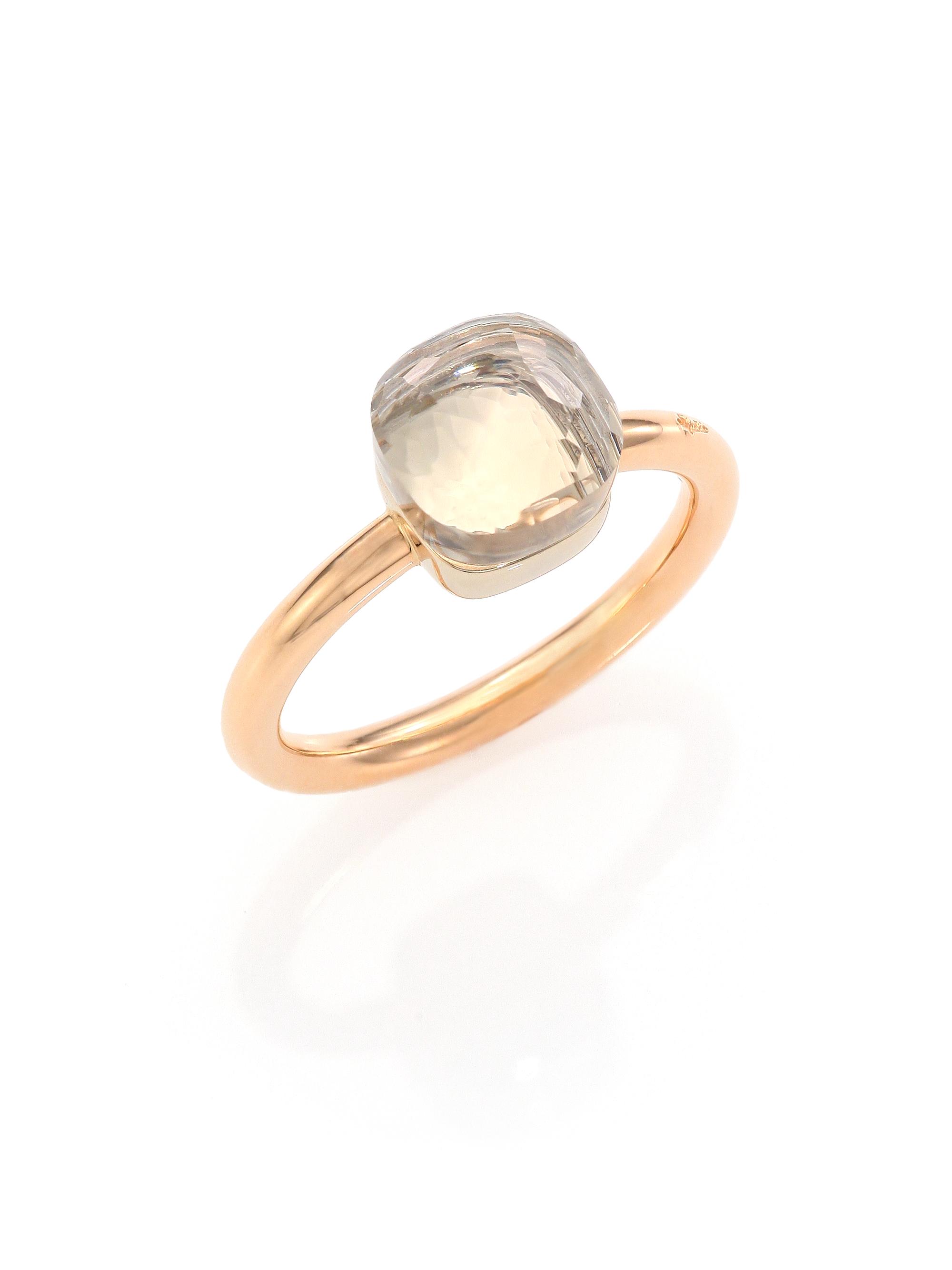 Pomellato Women's Nudo 18K Rose Gold & White Topaz Petite Square Ring - Rose Gold - Women's Jewelry And Watches