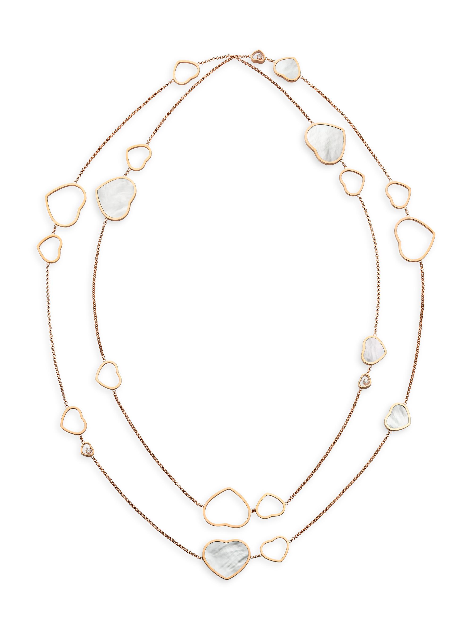 Chopard Women's Happy Hearts 18K Rose Gold, Diamond & Mother-Of-Pearl 2-Strand Station Necklace - Rose Gold