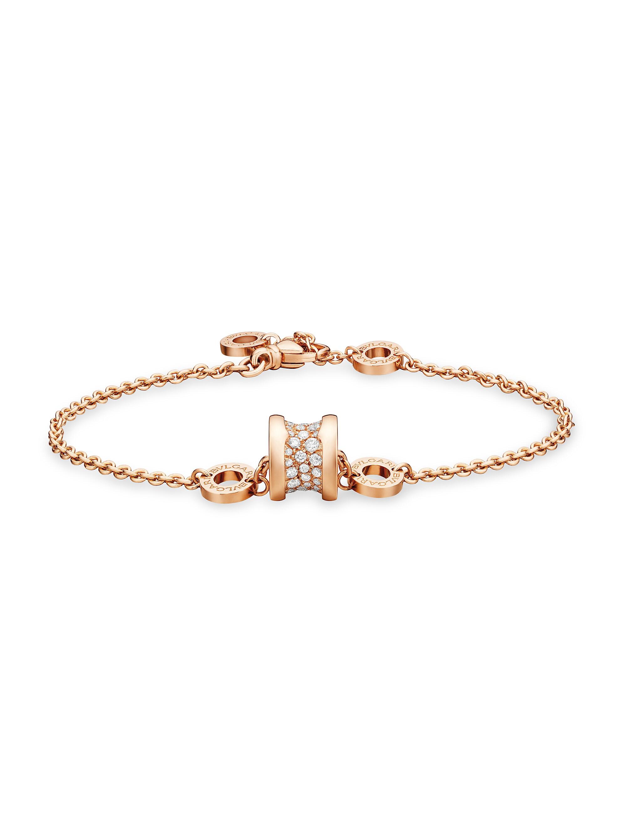 BVLGARI Women's B. zero1 18K Gold & 0.31 TCW Diamond Logo Charm Bracelet - Rose Gold