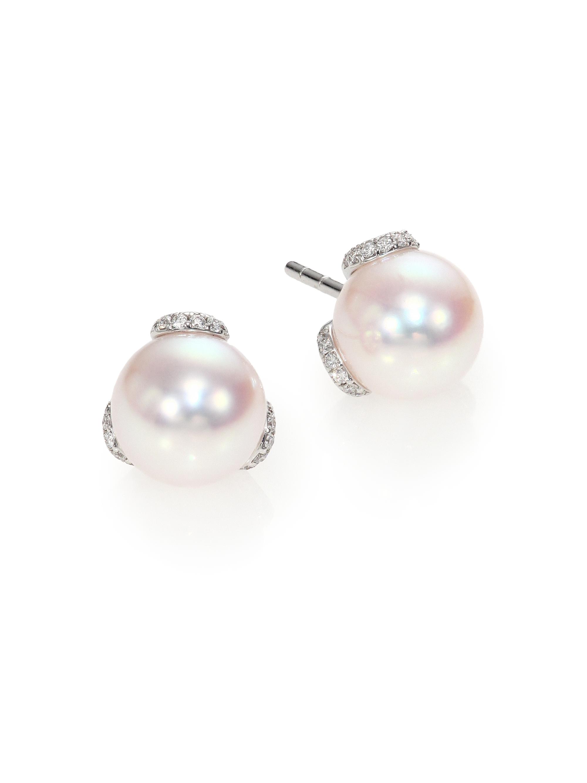 Mikimoto Women's Twist 18K White Gold, Cultured Pearl & 0.12 TCW Diamond Stud Earrings - White Gold