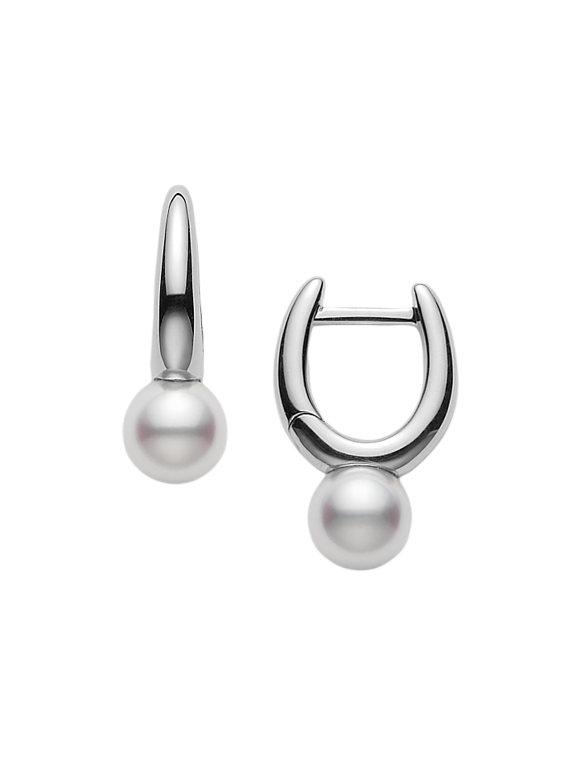 Mikimoto Women's 18K White Gold & 6.5MM White Cultured Akoya Pearl Huggie Hoop Earrings - White Gold