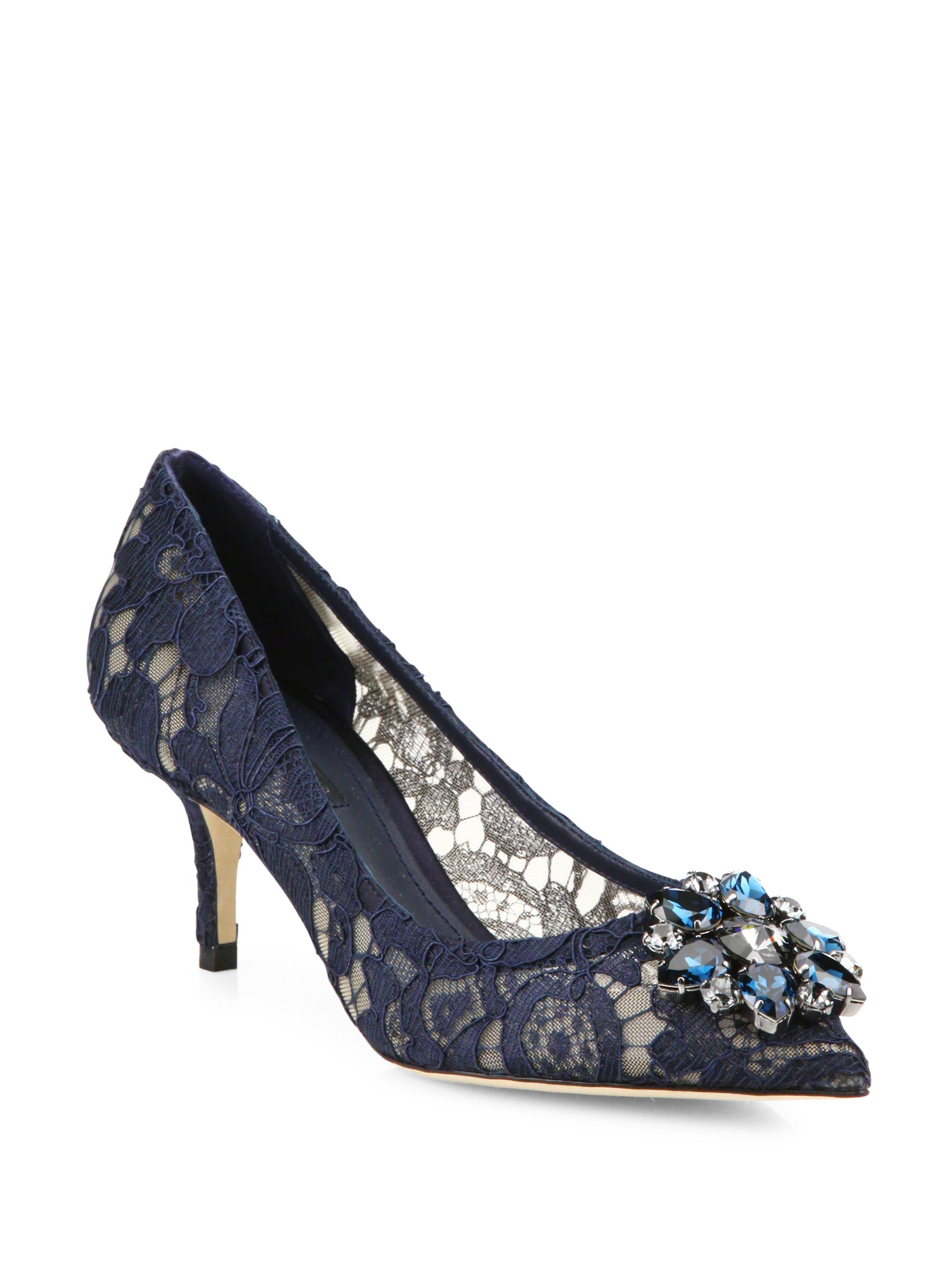 Dolce & Gabbana Women's Embellished Lace Point Toe Pumps - Navy