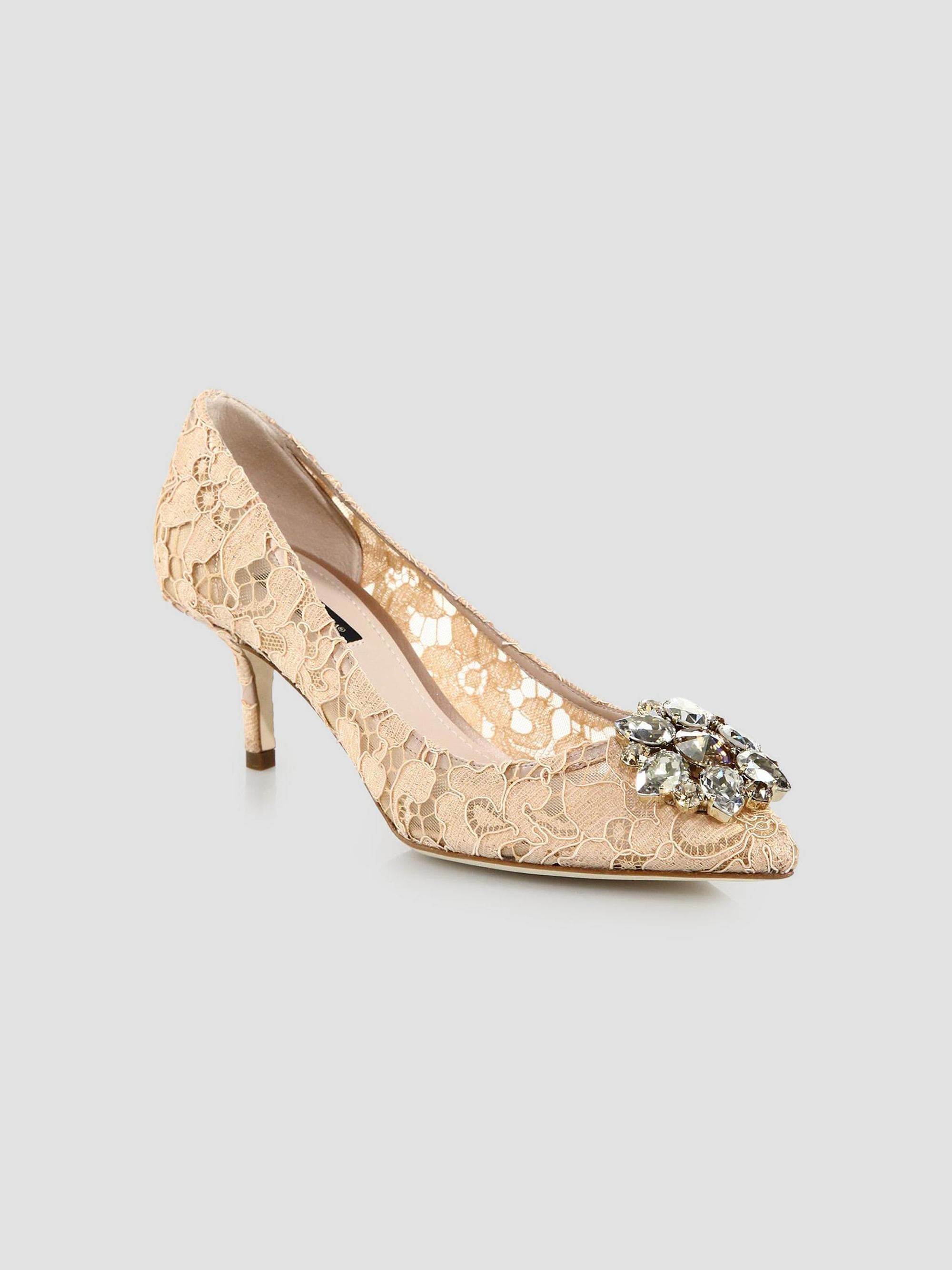Dolce & Gabbana Women's Embellished Lace Point Toe Pumps - Sand | Thumbnail 7