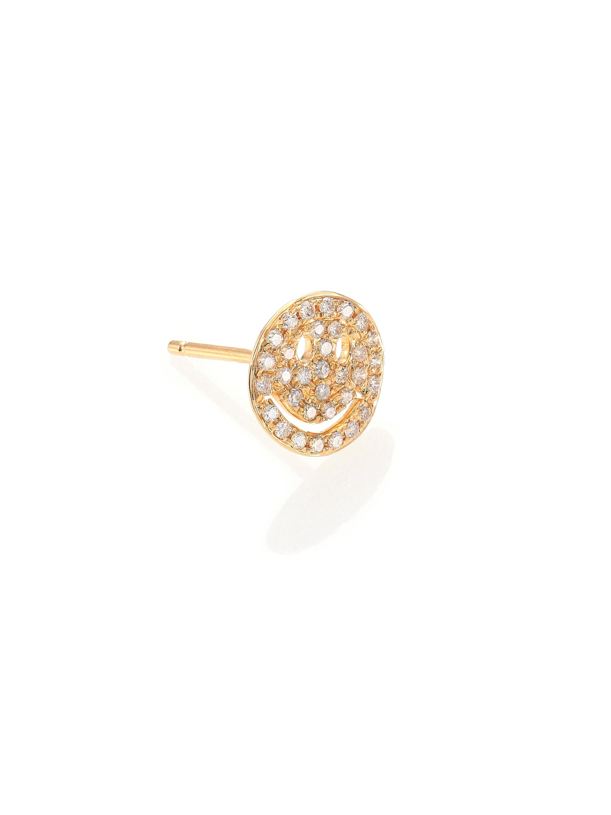 Sydney Evan Women's Diamond & 14K Yellow Gold Happy Face Single Stud Earring - Gold