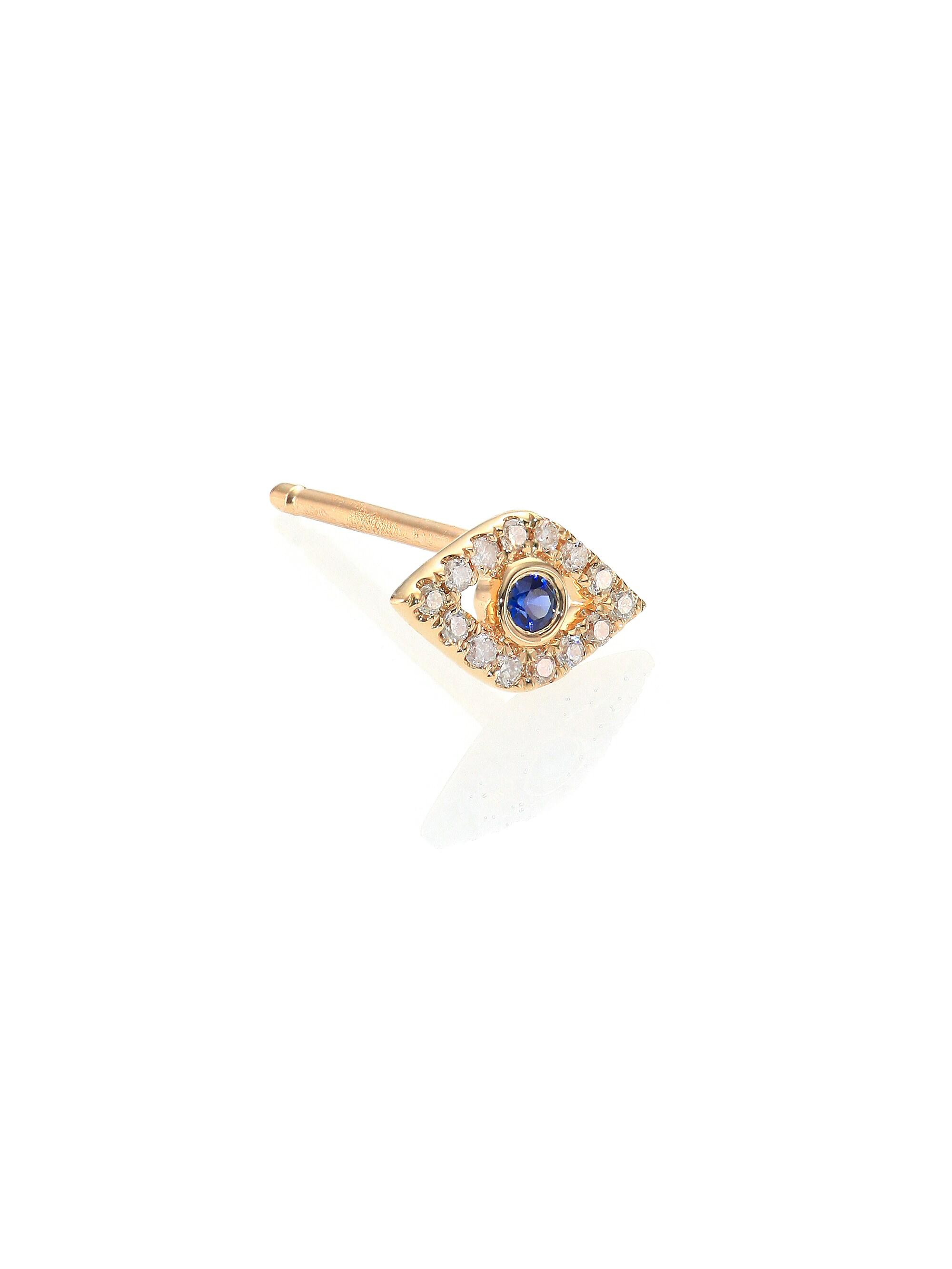 Sydney Evan Women's Diamond, Sapphire & 14K Yellow Gold Evil Eye Single Stud Earring - Gold Blue