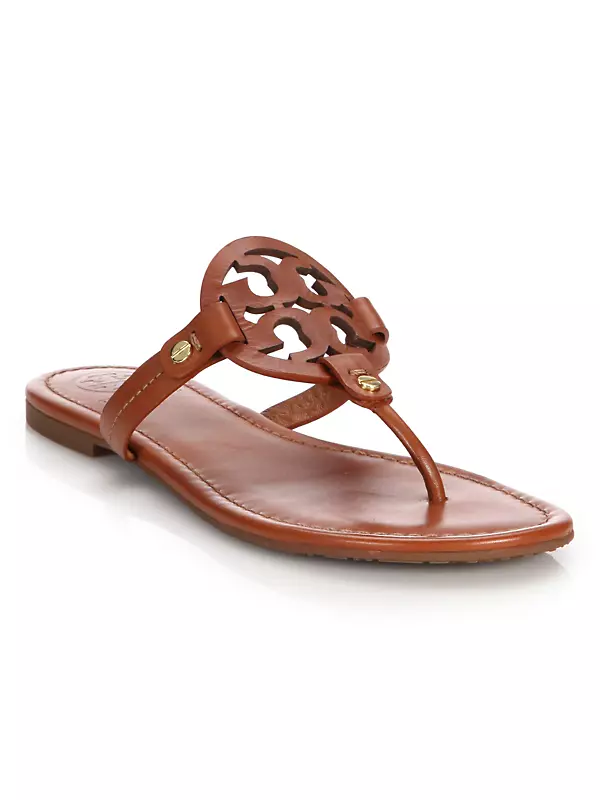 Tory Burch Miller Thong Sandals Gold Metallic Leather Size 8 Flat Slides