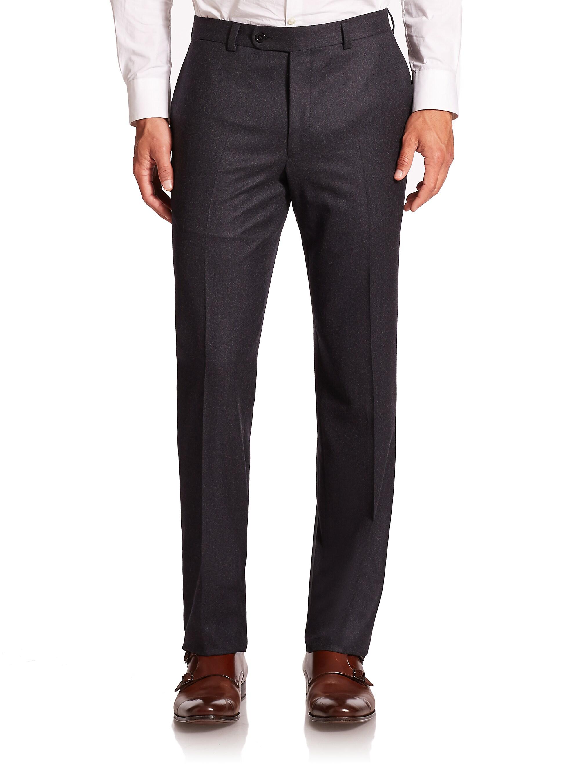 Saks Fifth Avenue Men's COLLECTION Wool Flat-Front Pants - Charcoal
