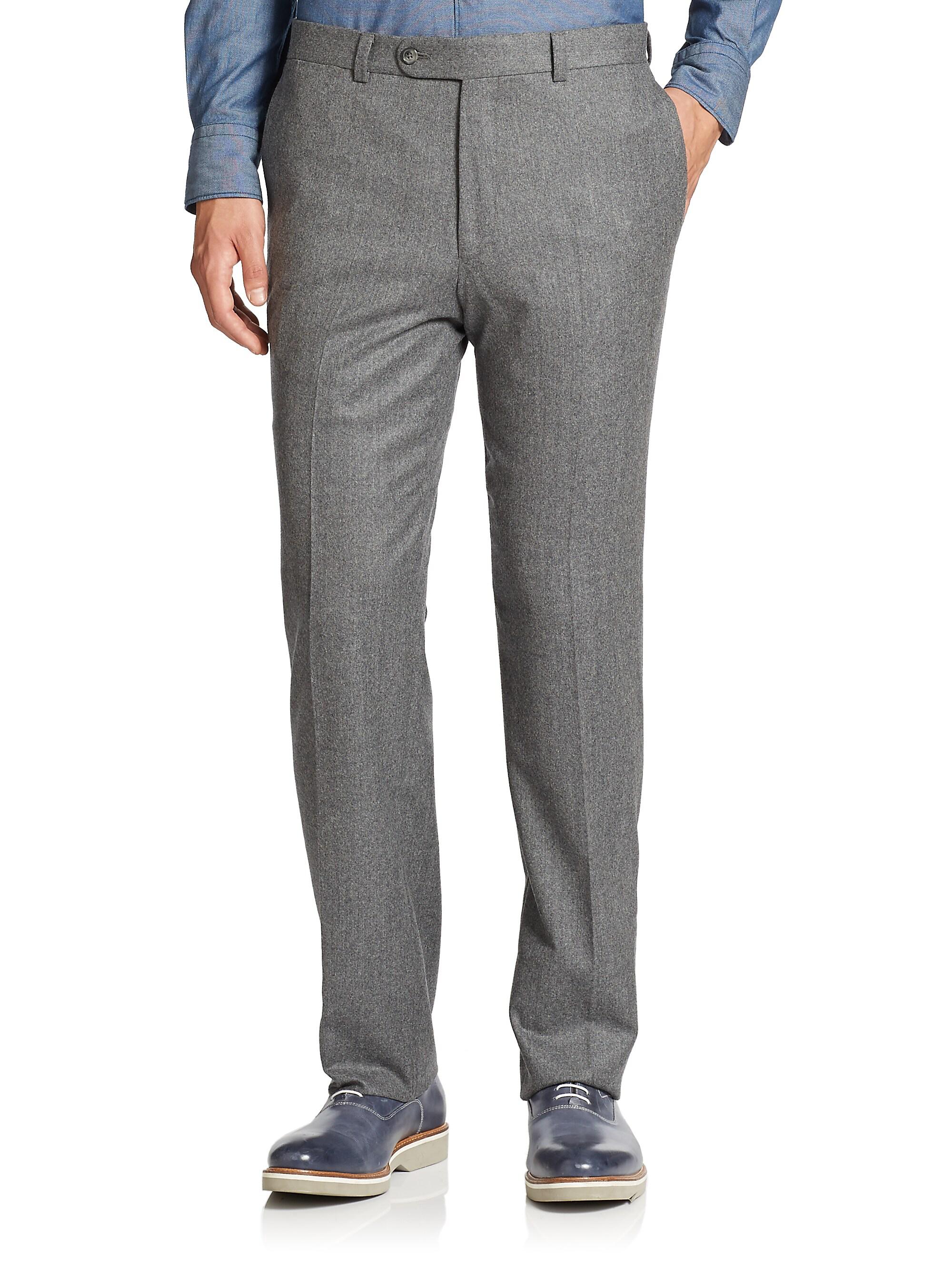 Saks Fifth Avenue Men's COLLECTION Wool Flat-Front Pants - Light Grey