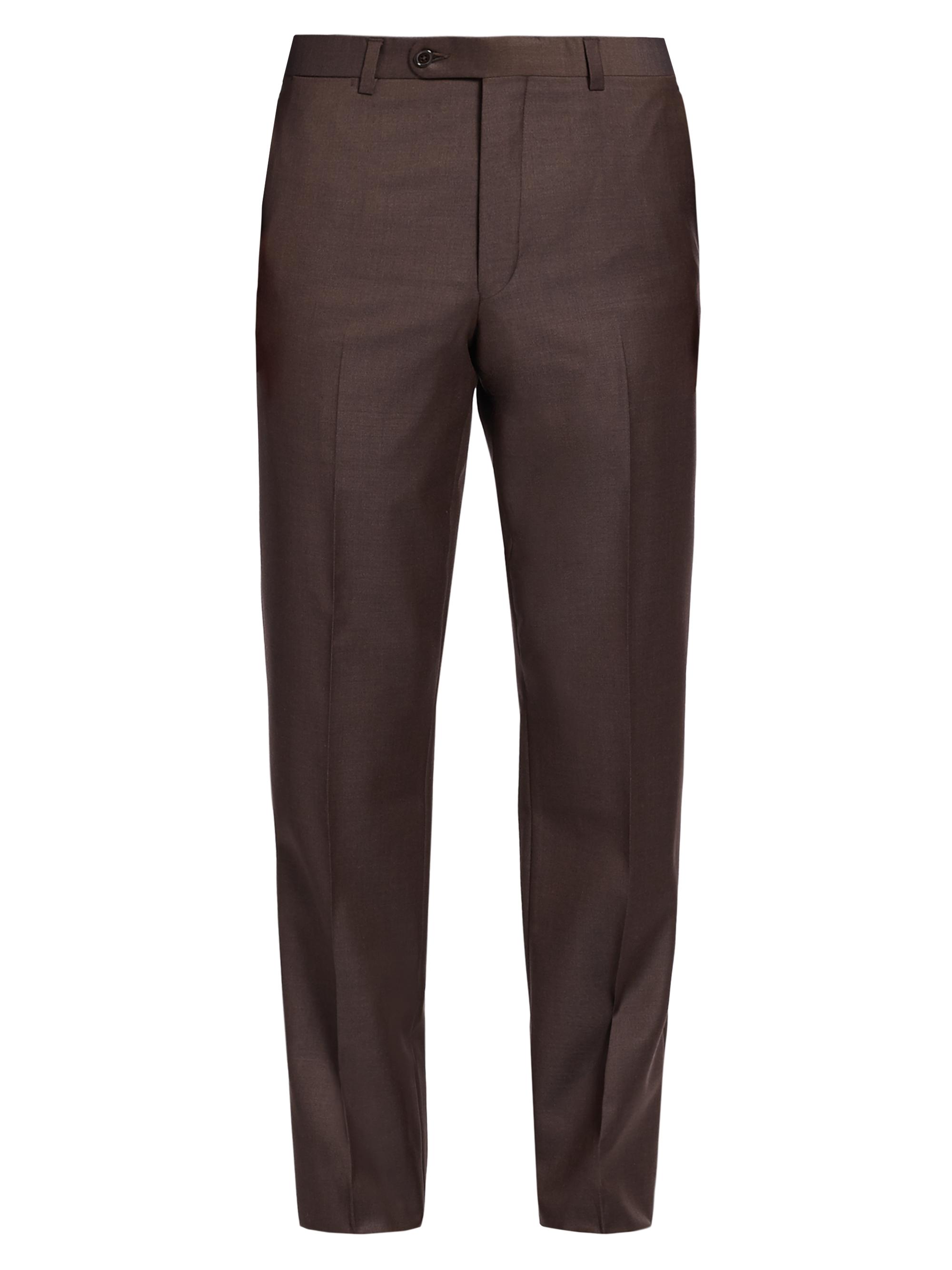 Saks Fifth Avenue Men's COLLECTION Wool Flat-Front Pants - Dark Brown