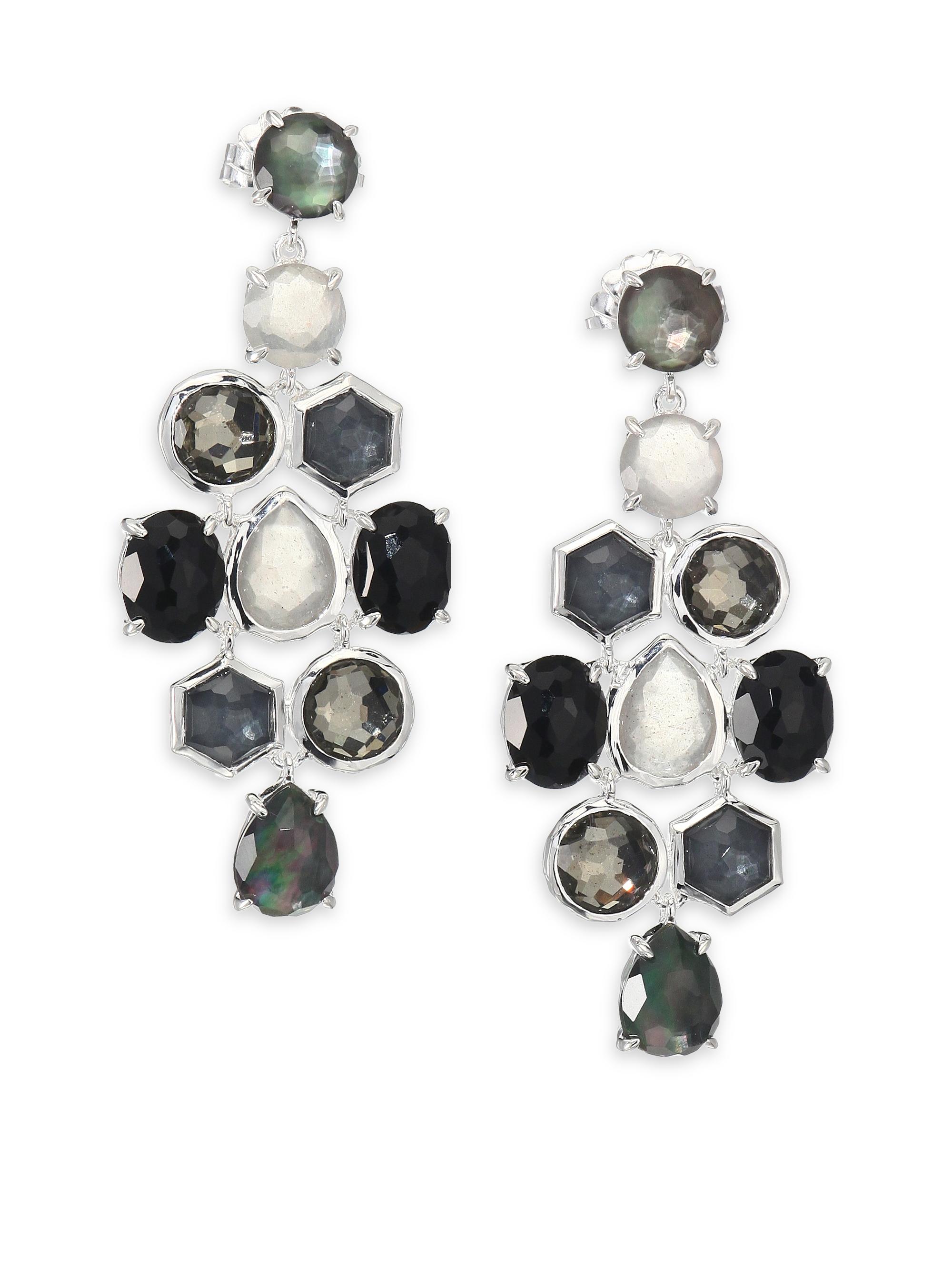 Ippolita Women's Rock Candy Black Tie Semi-Precious Multi-Stone & Sterling Silver Cascade Chandelier Earrings - Silver Black
