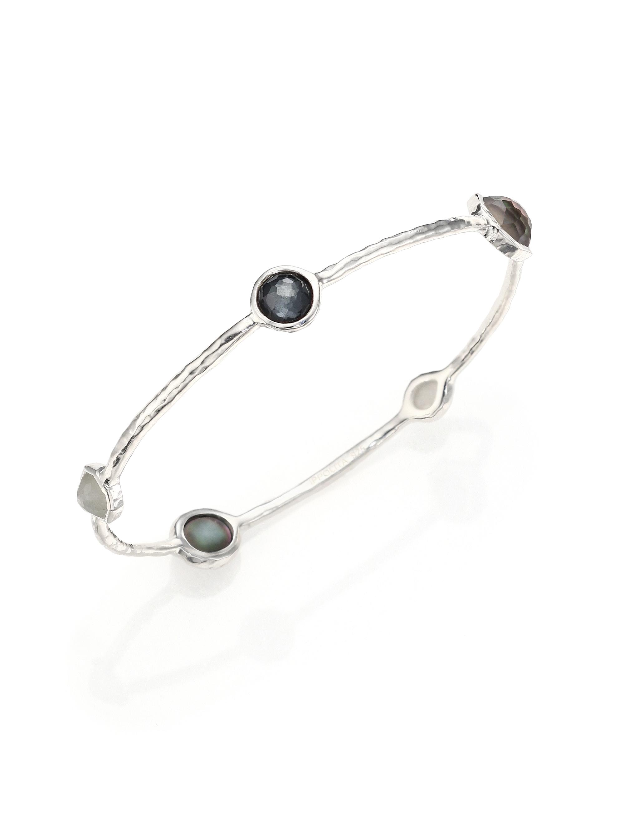 Ippolita Women's Rock Candy Black Tie Semi-Precious Multi-Stone & Sterling Silver Station Bangle Bracelet - Silver Black