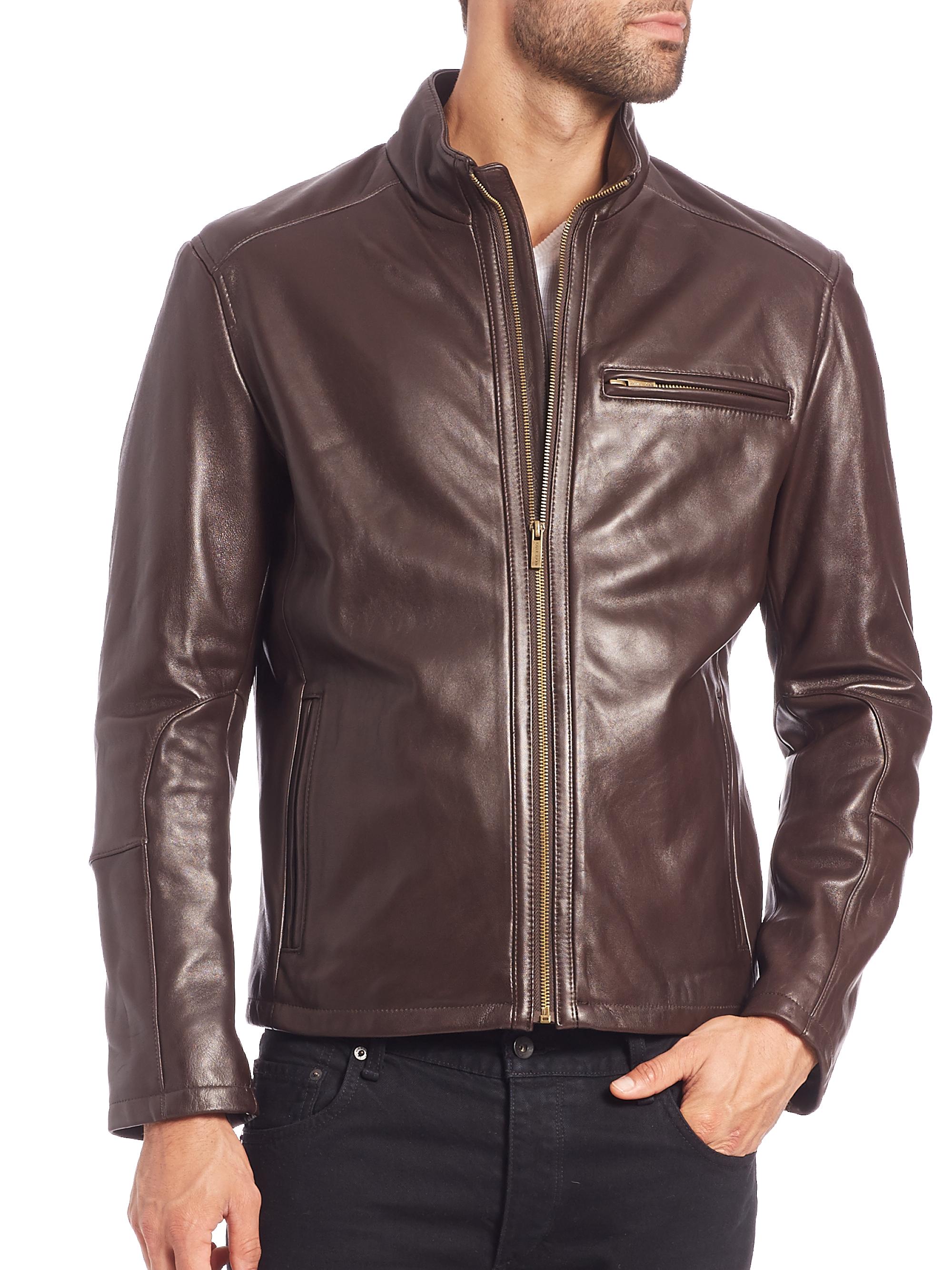 Cole Haan Men's Leather Moto Jacket - Java